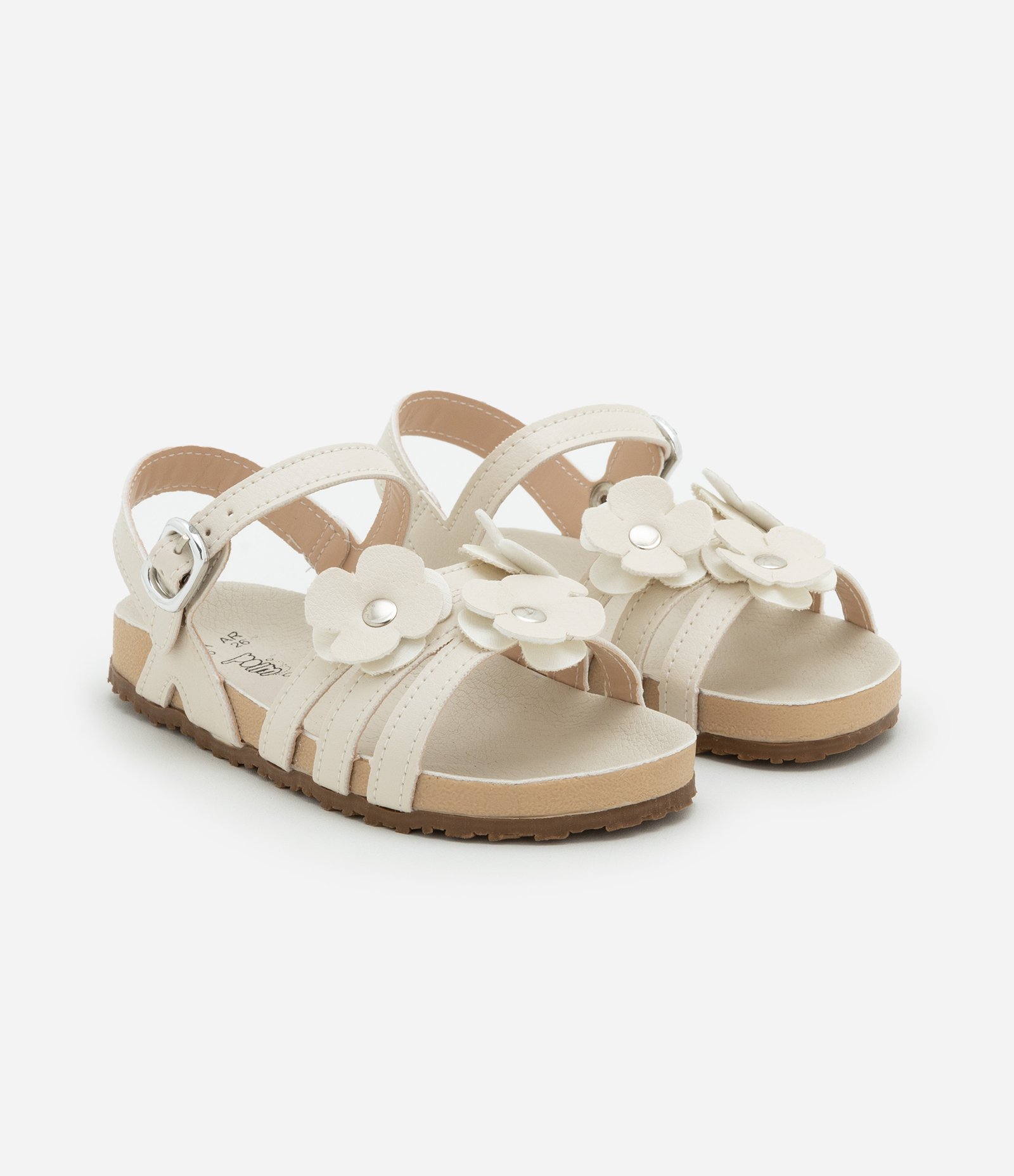 Sandália Infantil de Tiras com Florzinhas Aplicadas - Tam 20 a 27 Bege 1
