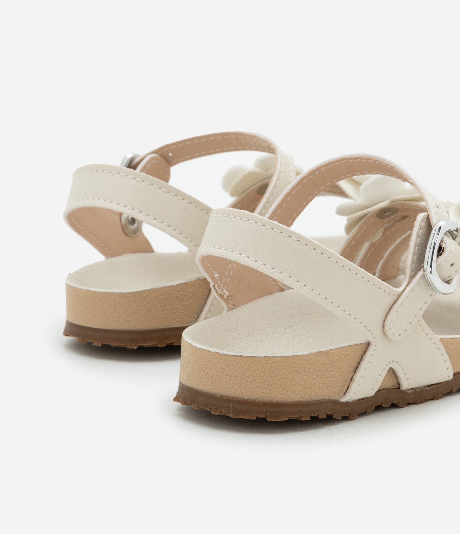 Sandália Infantil de Tiras com Florzinhas Aplicadas - Tam 20 a 27 Bege 2