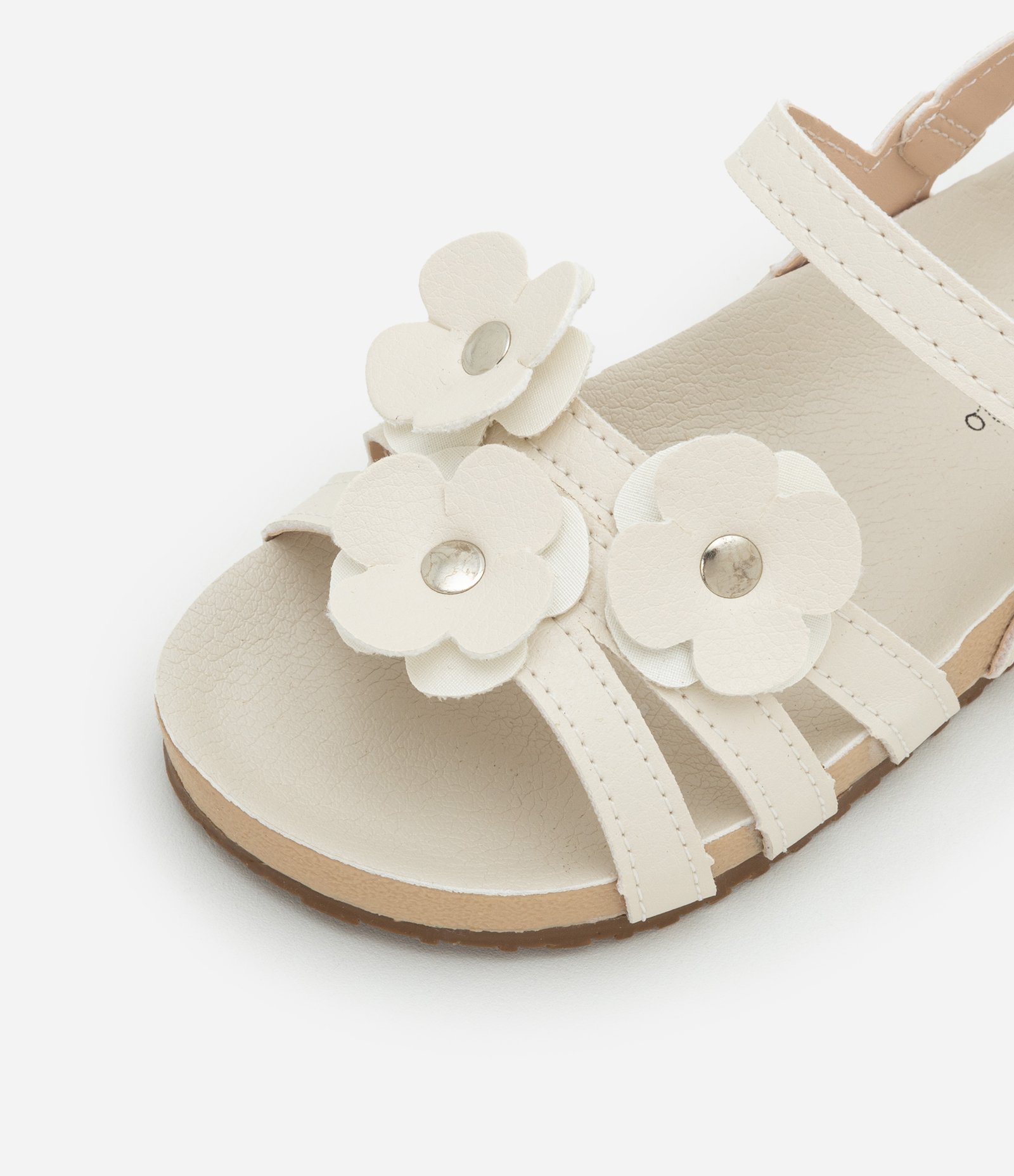 Sandália Infantil de Tiras com Florzinhas Aplicadas - Tam 20 a 27 Bege 4
