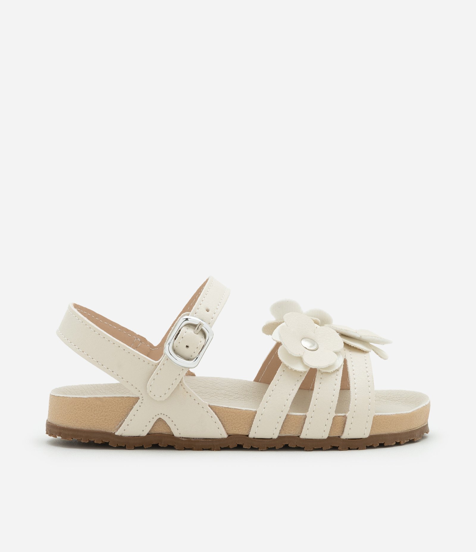 Sandália Infantil de Tiras com Florzinhas Aplicadas - Tam 20 a 27 Bege 5