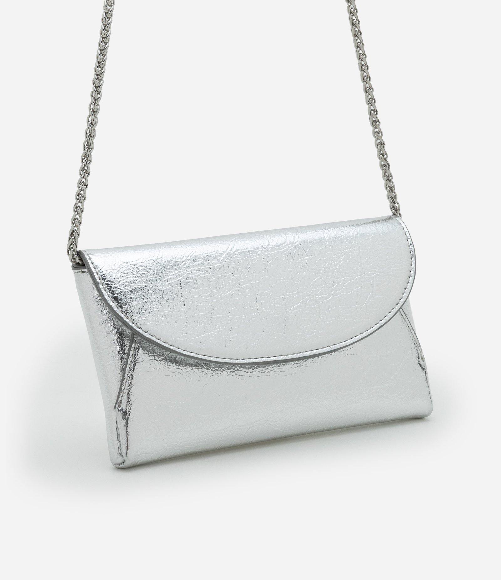 Bolsa Carteira em PU com Alça Transversal de Corrente Prata 1