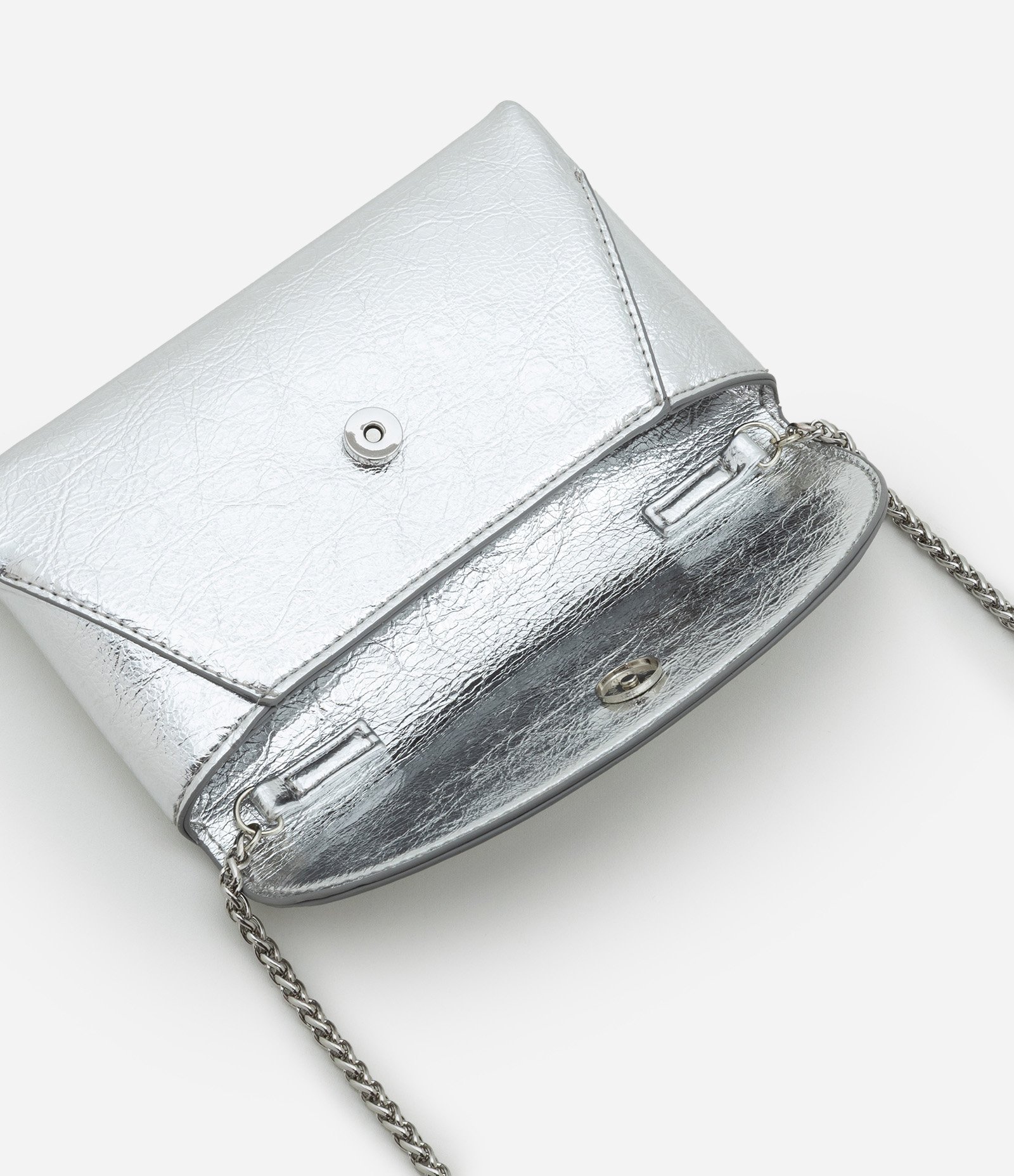 Bolsa Carteira em PU com Alça Transversal de Corrente Prata 5