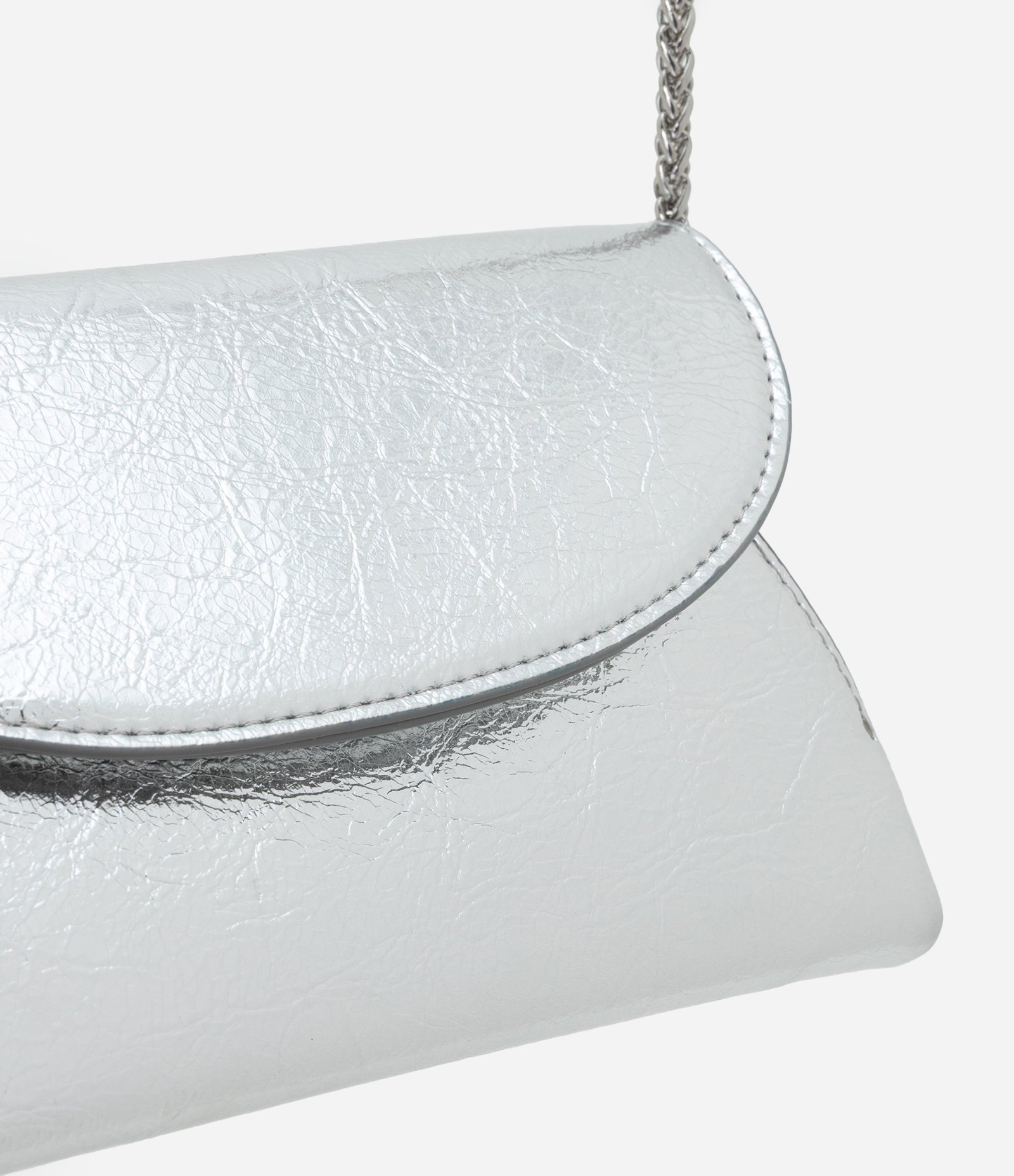 Bolsa Carteira em PU com Alça Transversal de Corrente Prata 6
