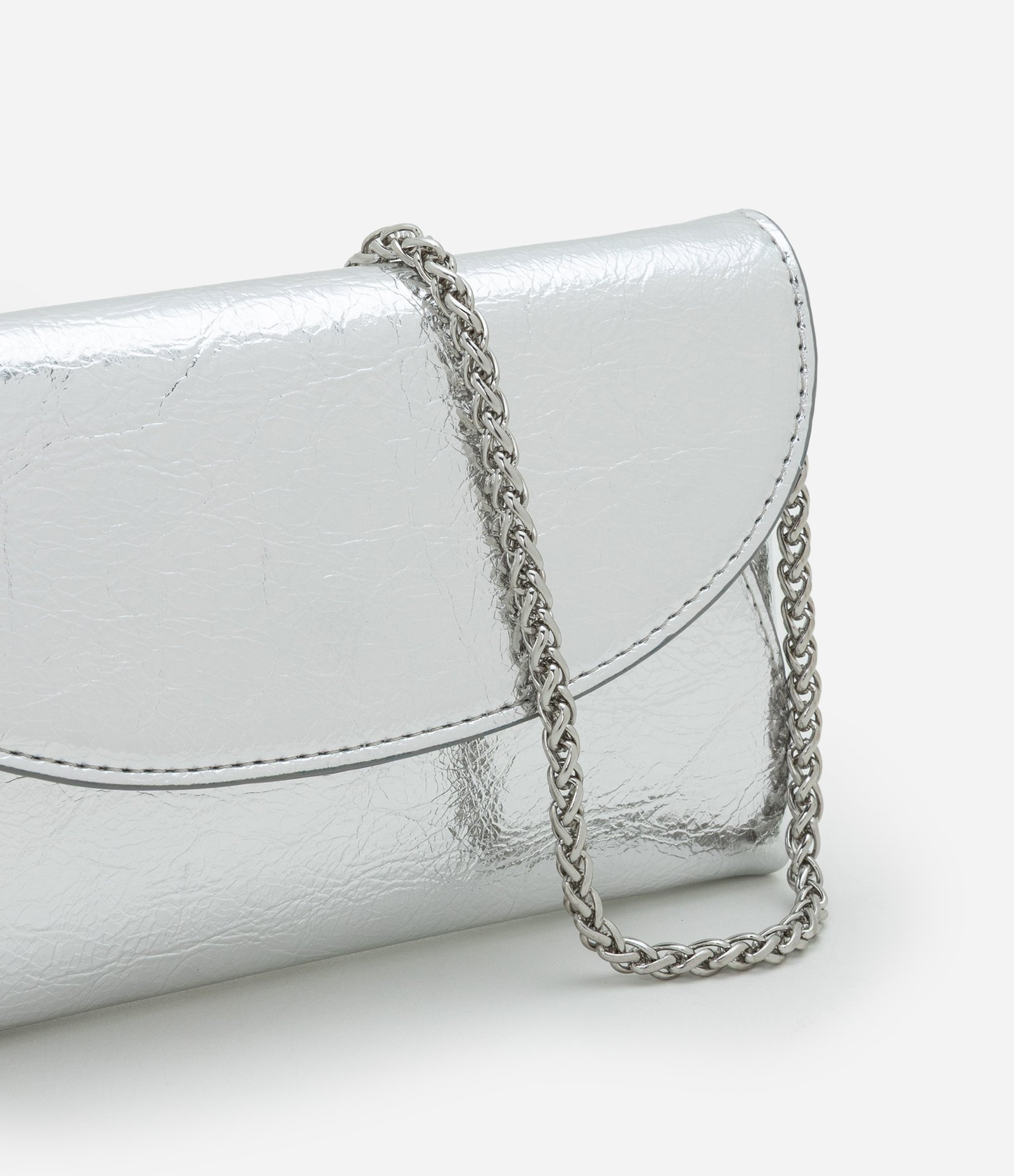 Bolsa Carteira em PU com Alça Transversal de Corrente Prata 7