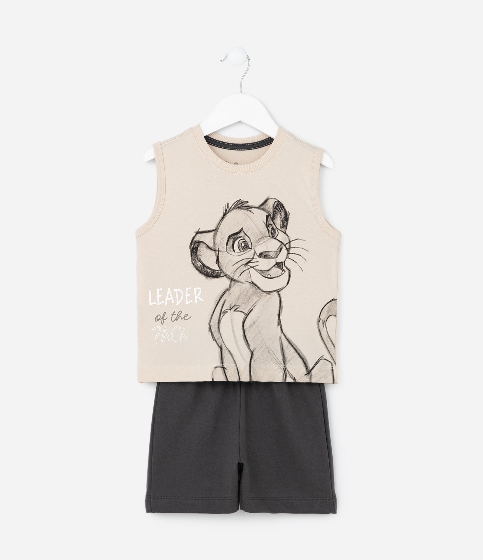 Conjunto Infantil em Algodão Estampa Simba - Tam 1 a 5 Anos Bege/Preto 1