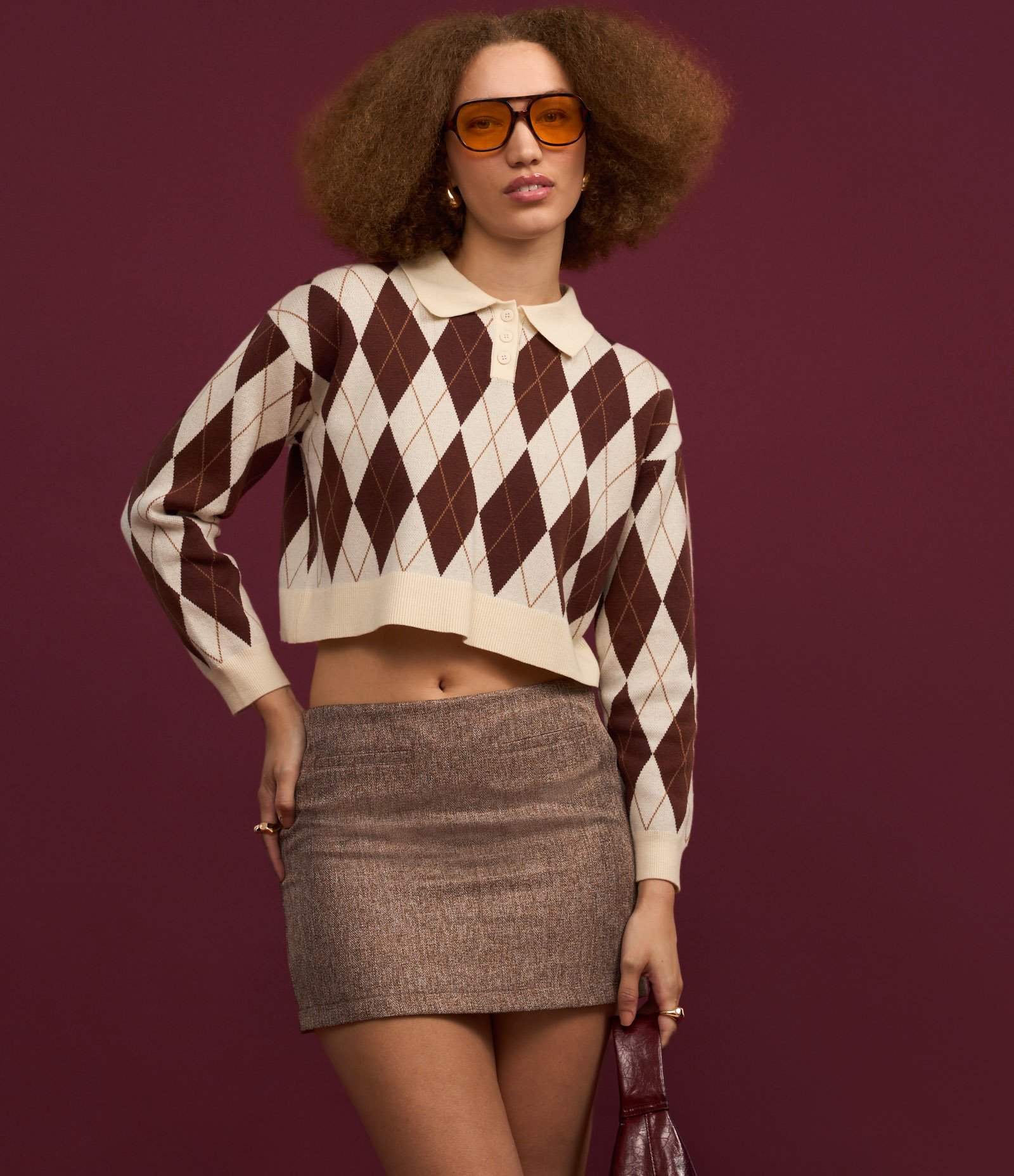 Saia Curta em Alfaiataria com Textura Marrom 5