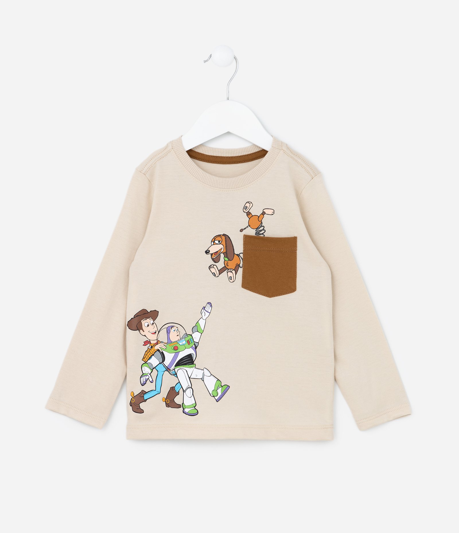 Camiseta Infantil com Bolsinho e Estampa Toy Story - Tam 2 a 6 Anos Bege 1