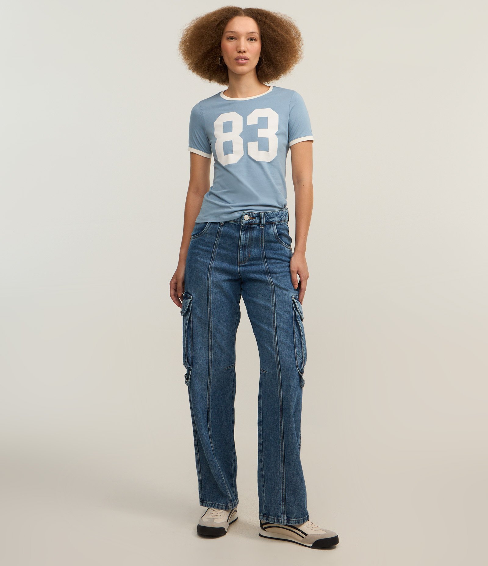 Blusa Baby Look em Algodão com Silk Frontal 83 Azul 2