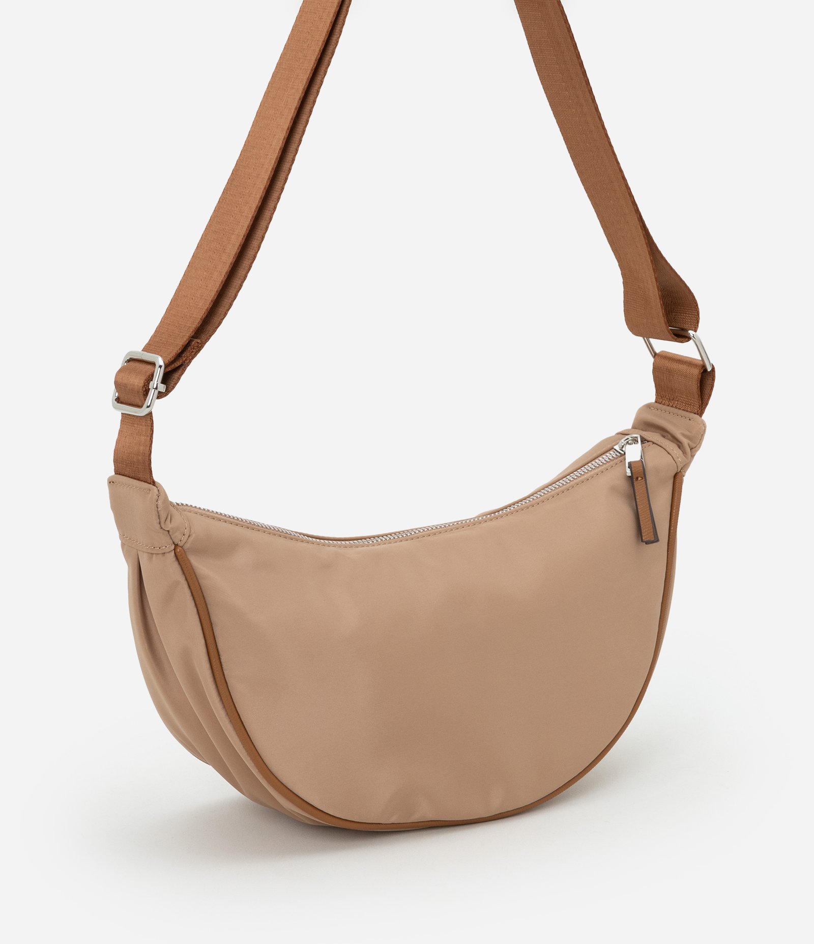 Bolsa Média com Formato Meia Lua e Alça Transversal Regulável Bege 2
