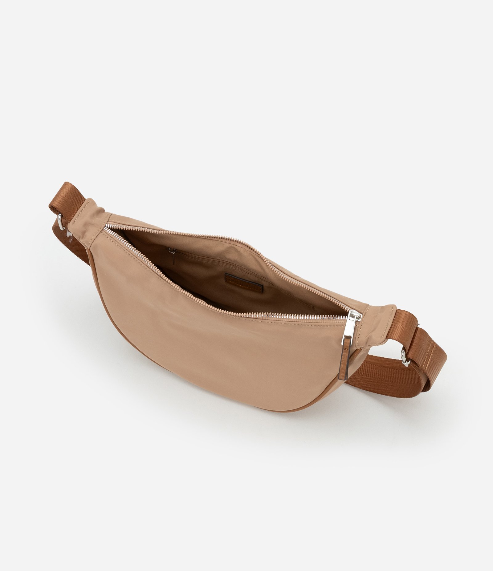 Bolsa Média com Formato Meia Lua e Alça Transversal Regulável Bege 5