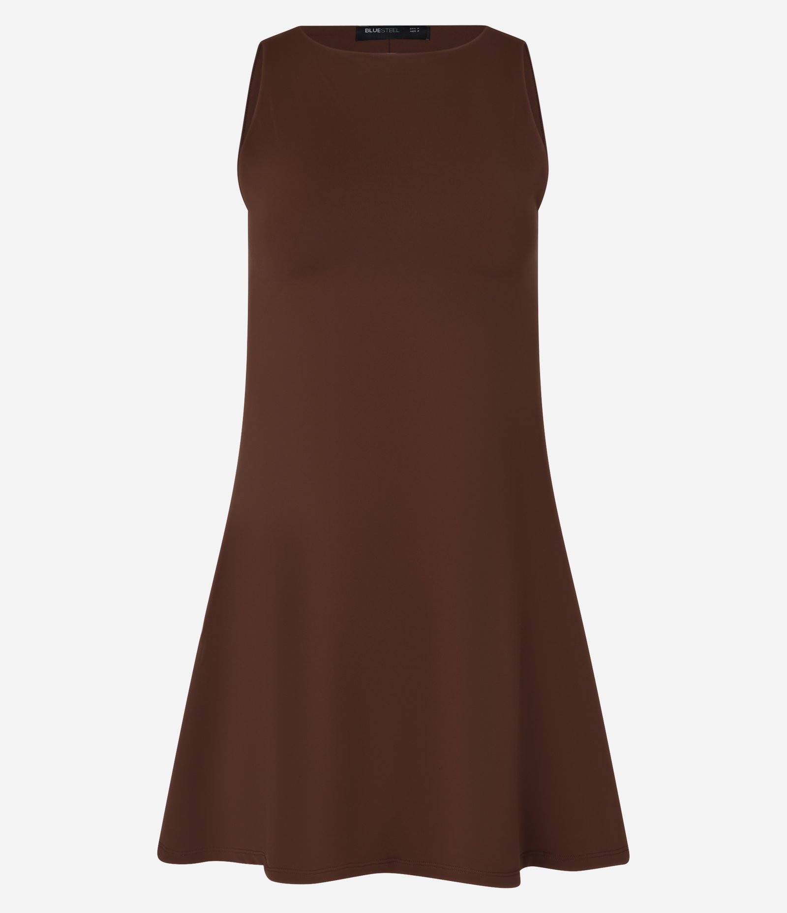 Vestido Curto em Microfibra Sem Mangas Marrom 4