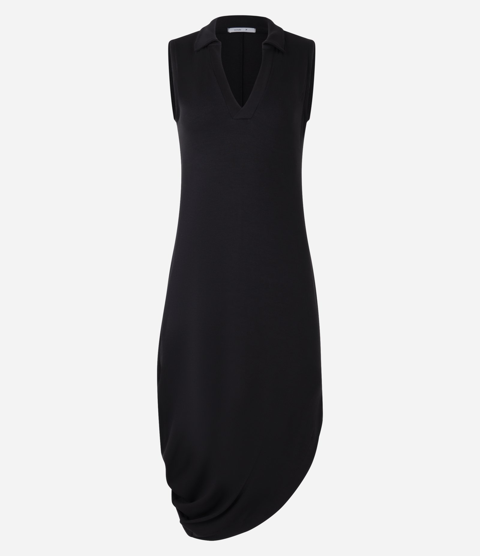 Vestido Midi em Ribana com Gola Polo e Barra Assimétrica Preto 5