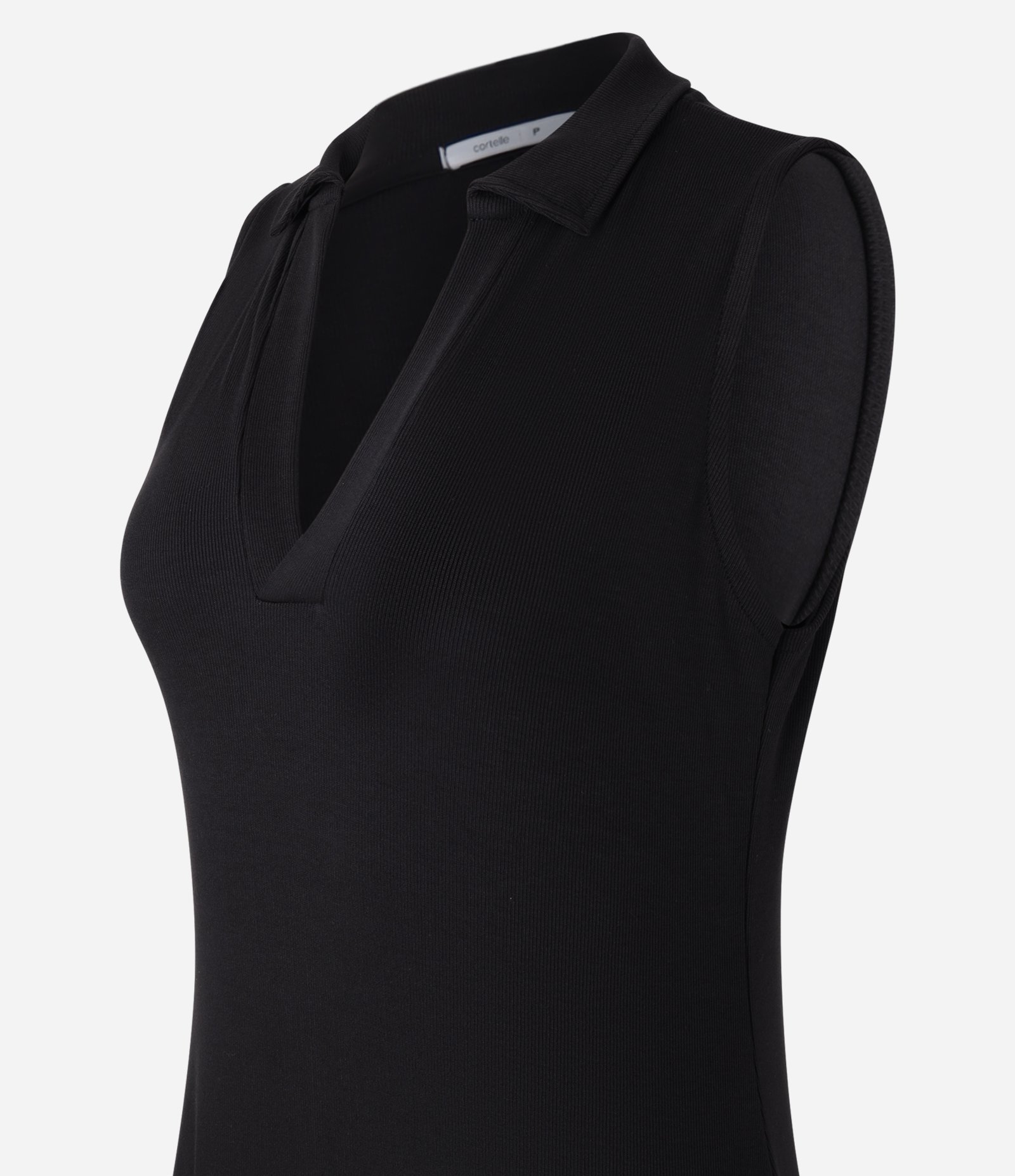 Vestido Midi em Ribana com Gola Polo e Barra Assimétrica Preto 6