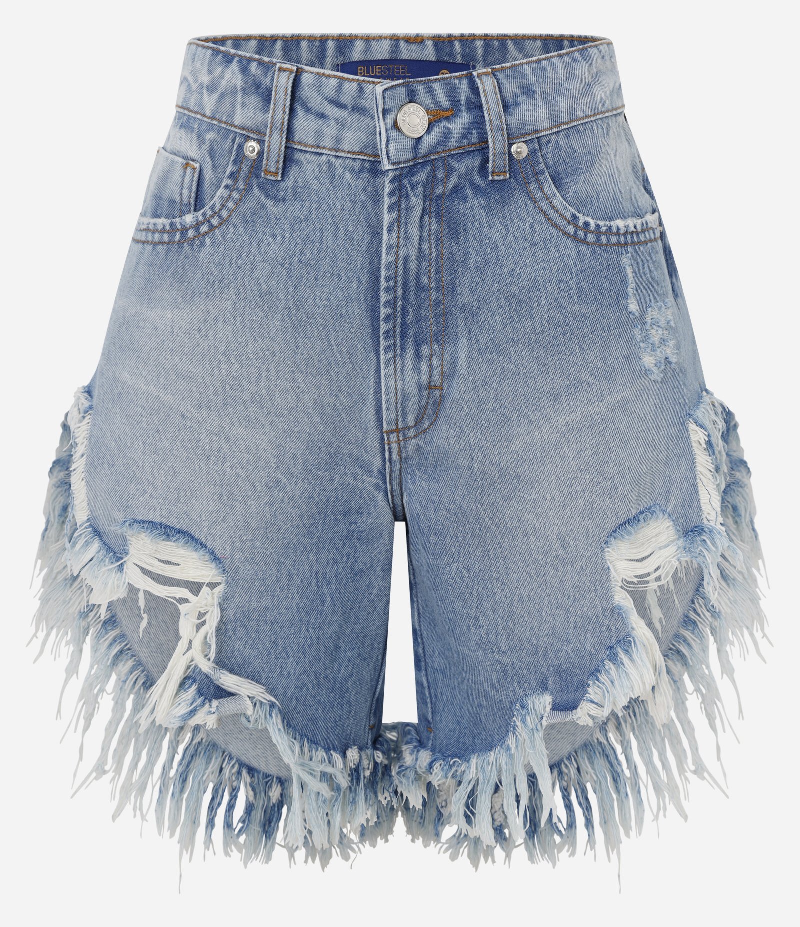 Bermuda Jeans Destroyer com Barra Desfiada Azul 5