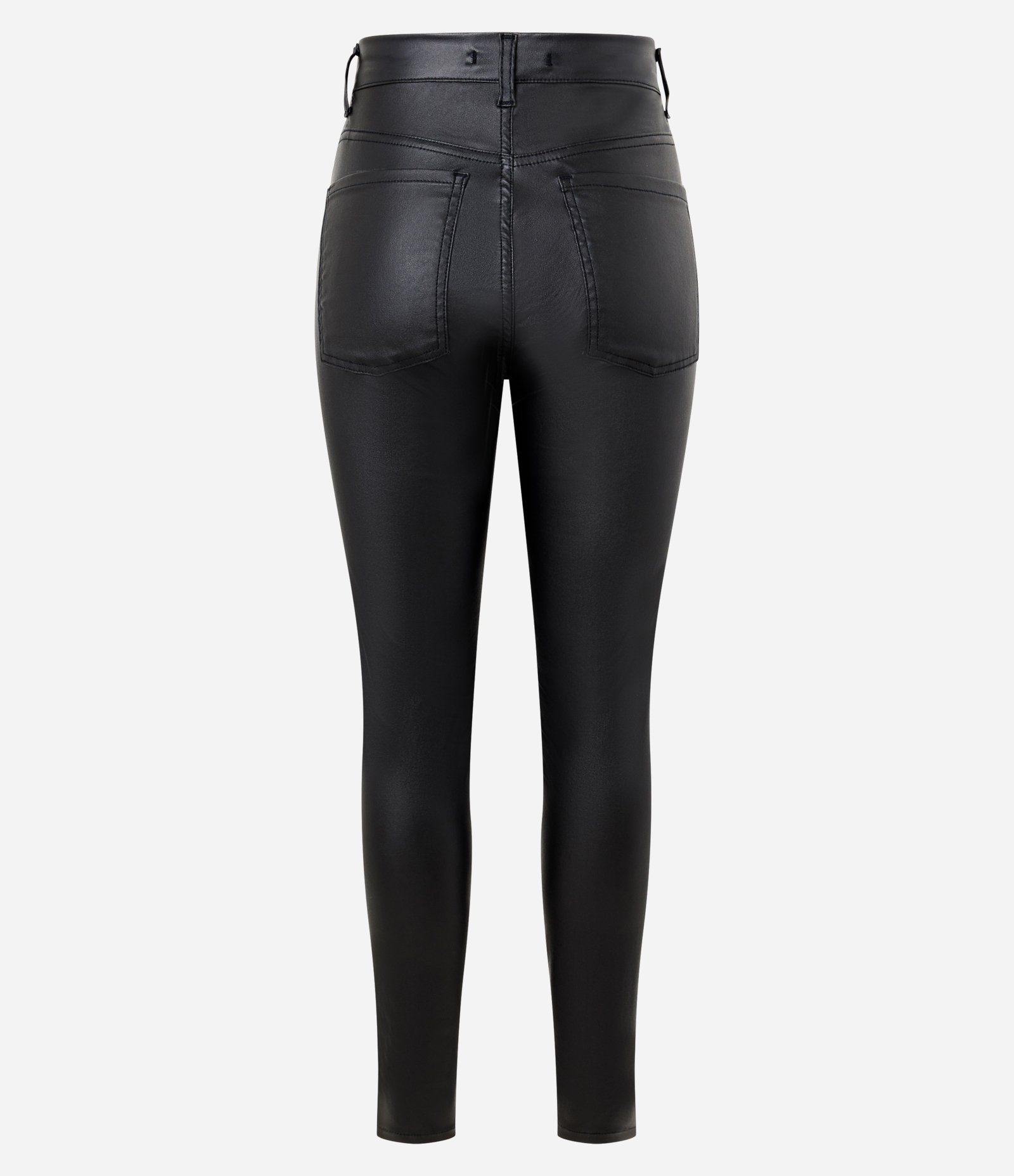 Calça Skinny em Sarja Resinada com Cintura Média Preto 6