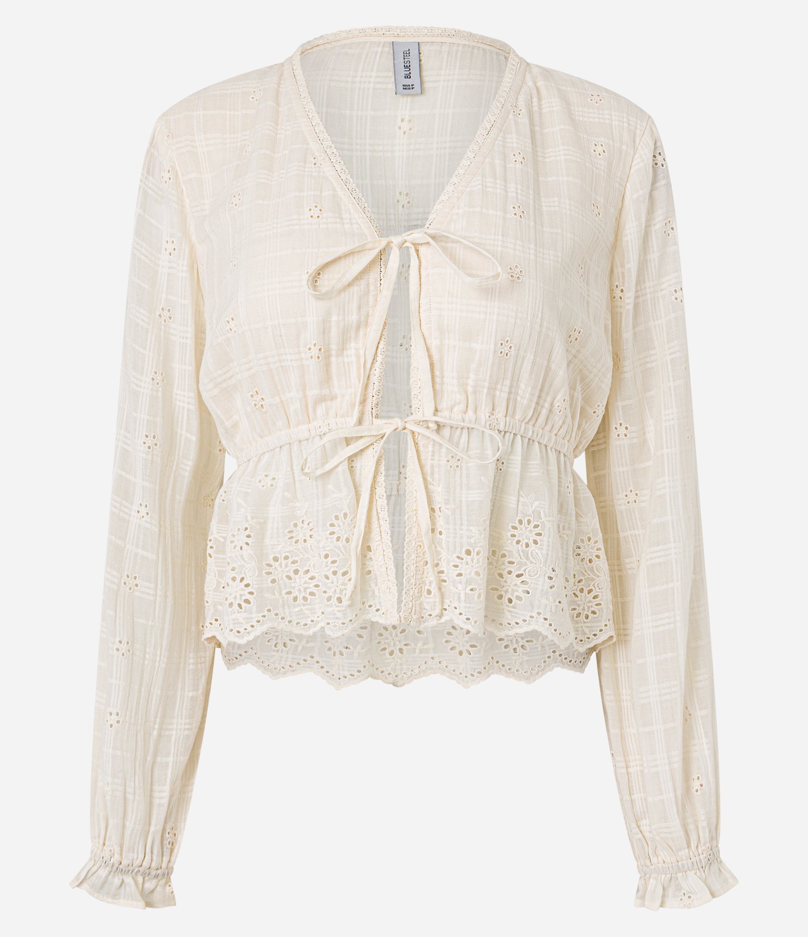 Blusa Curta em Laise com Bordado e Amarração Frontal Bege 7
