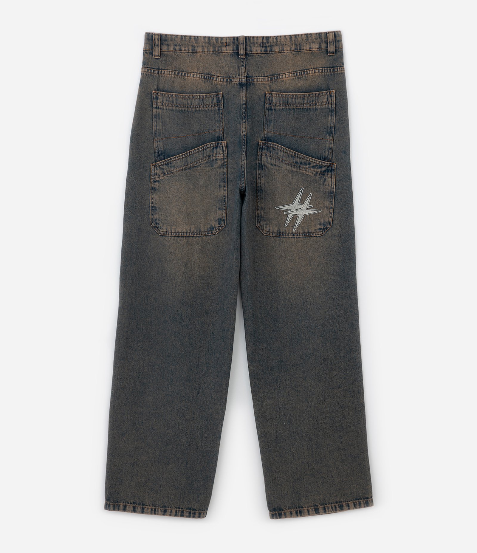 Calça Super Baggy em Jeans Dirty com Bordado no Bolso Cinza 6