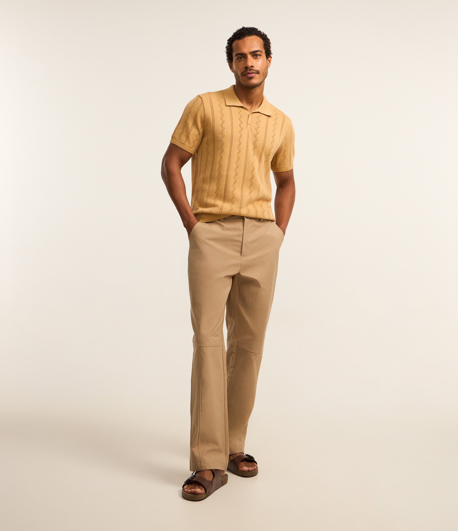 Camisa Polo em Algodão com Textura Zig Zag Caramelo 2