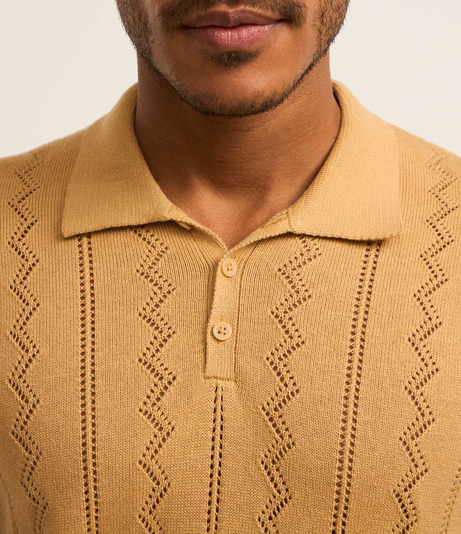 Camisa Polo em Algodão com Textura Zig Zag Caramelo 3
