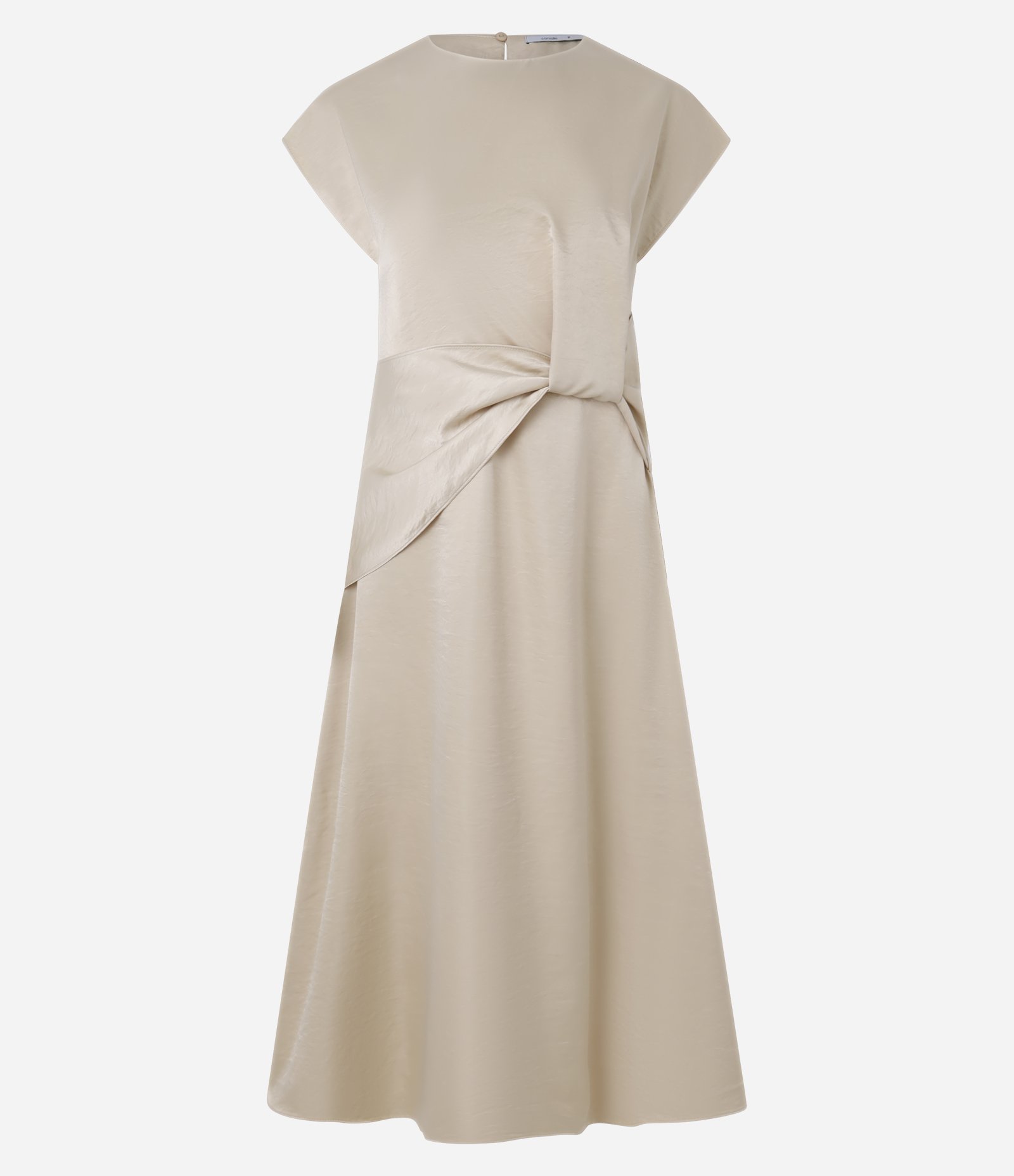 Vestido Midi Acetinado com Gola Redonda e Detalhe na Cintura Bege 5