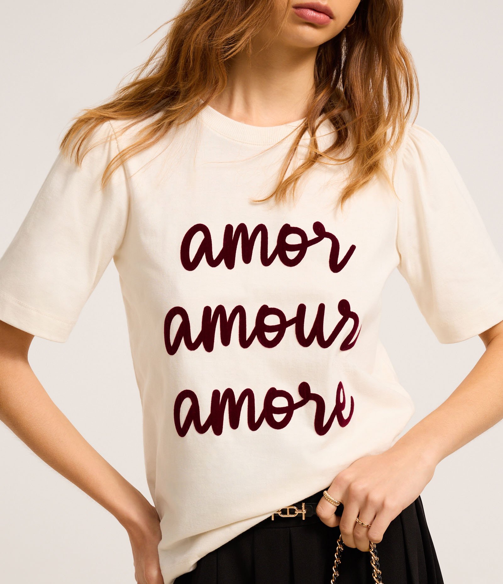 Camiseta Slim com Estampa Amor Amour Amore Branco 1