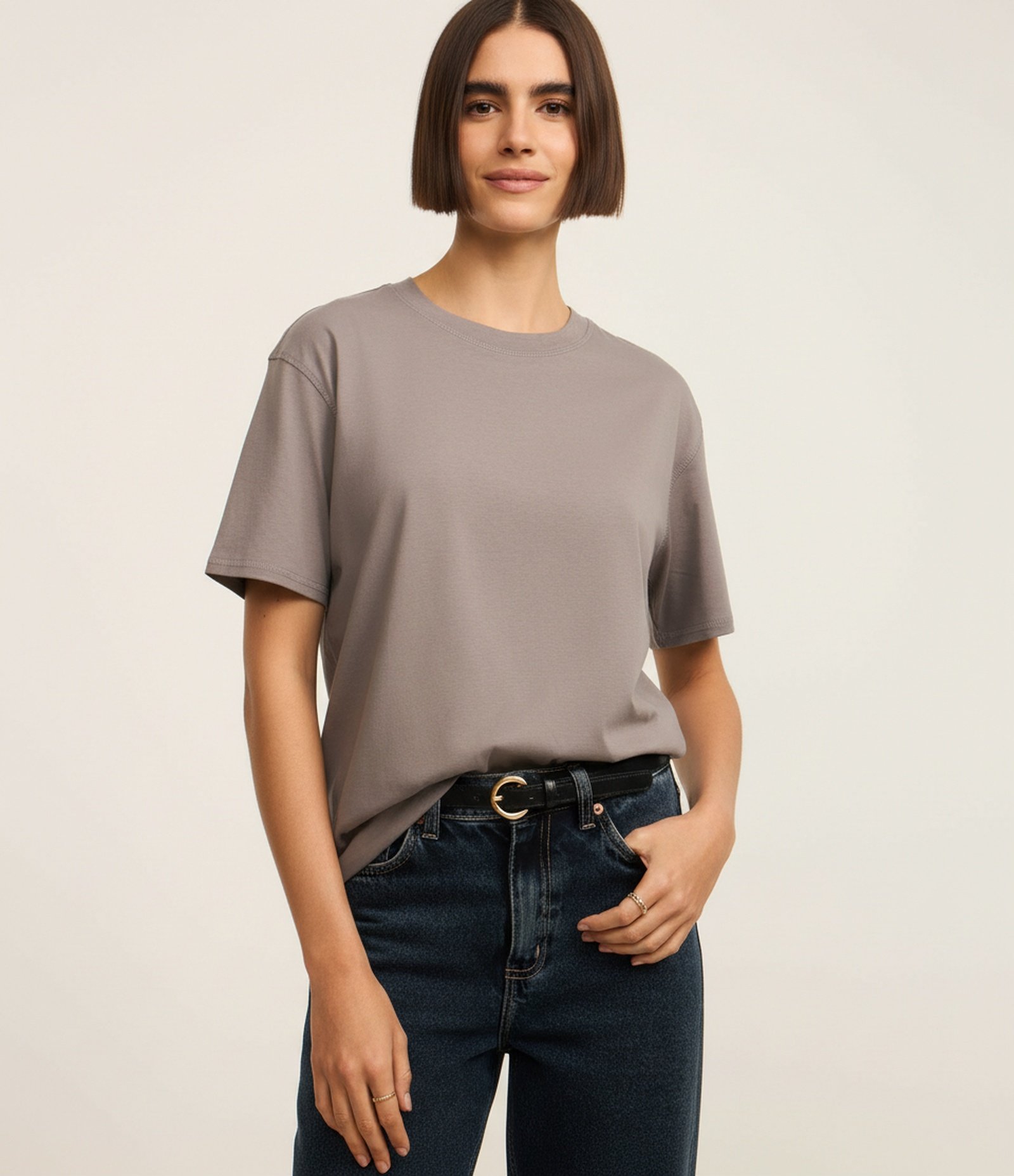 Blusa em Algodão Peruano com Recorte Pespontado nas Costas Cinza 4