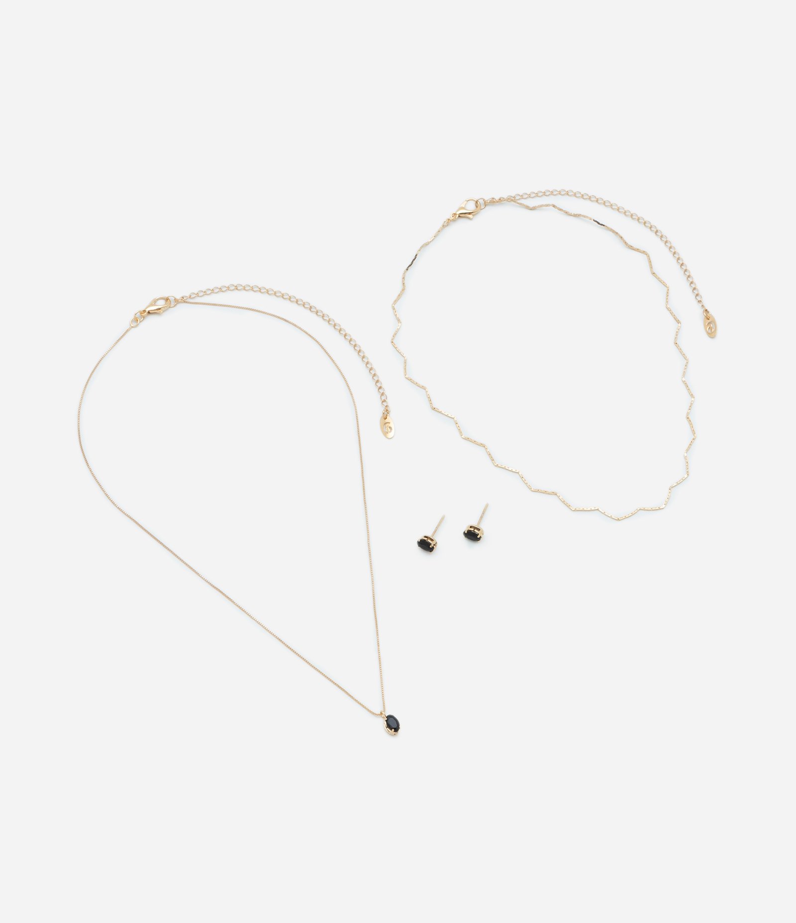 Conjunto de Colar e Brinco Zirconia com Camadas Preto 2