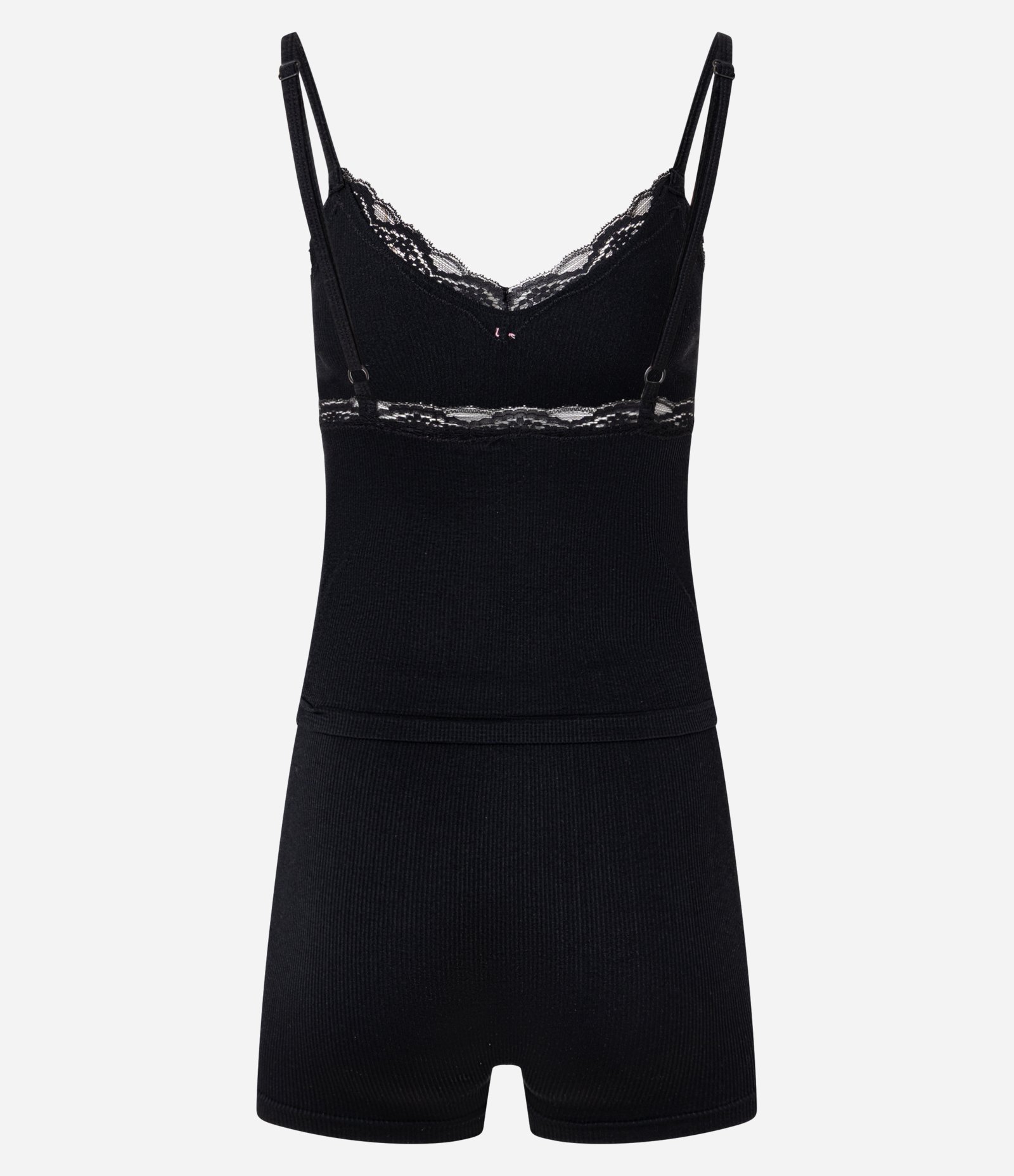 Pijama Short Doll em Poliamida Seamless com Rendinha no Decote Preto 6
