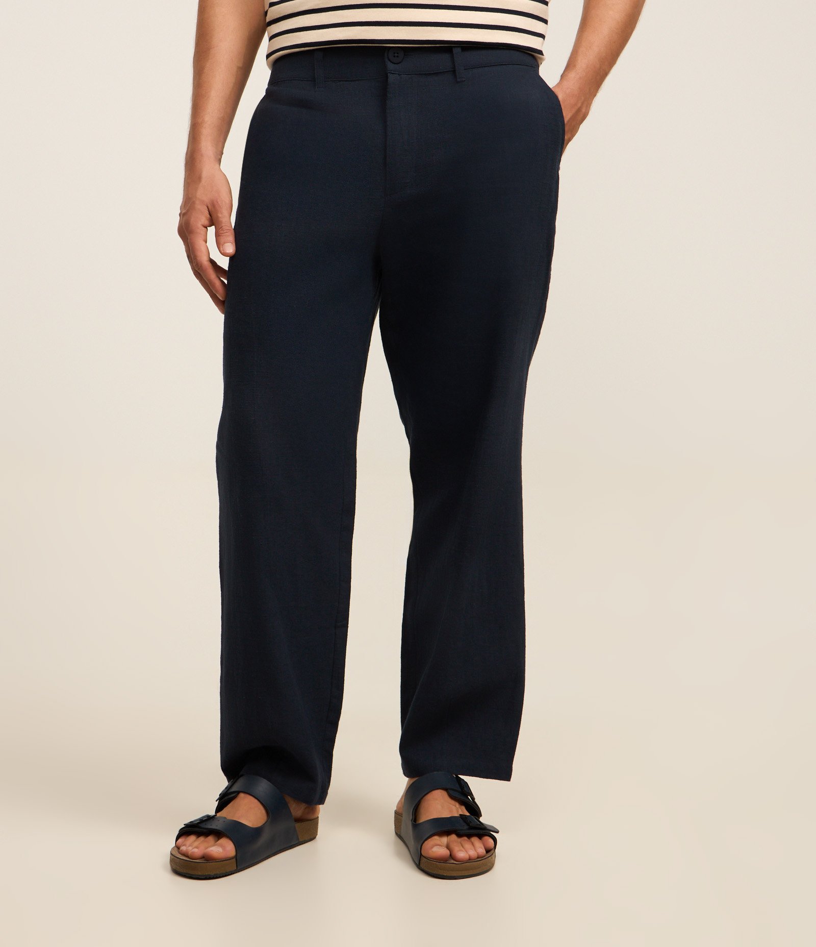 Calça com Linho com Efeito Rustico Azul Marinho 2