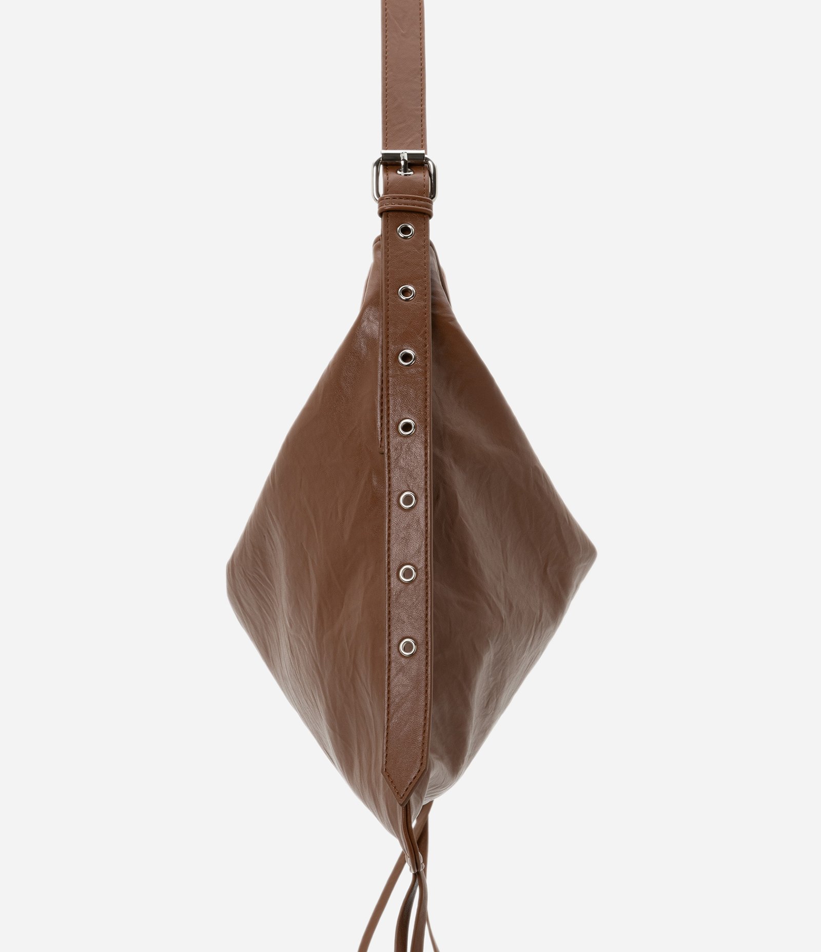 Bolsa Hobo Grande em PU com Tiras Laterais Marrom 3