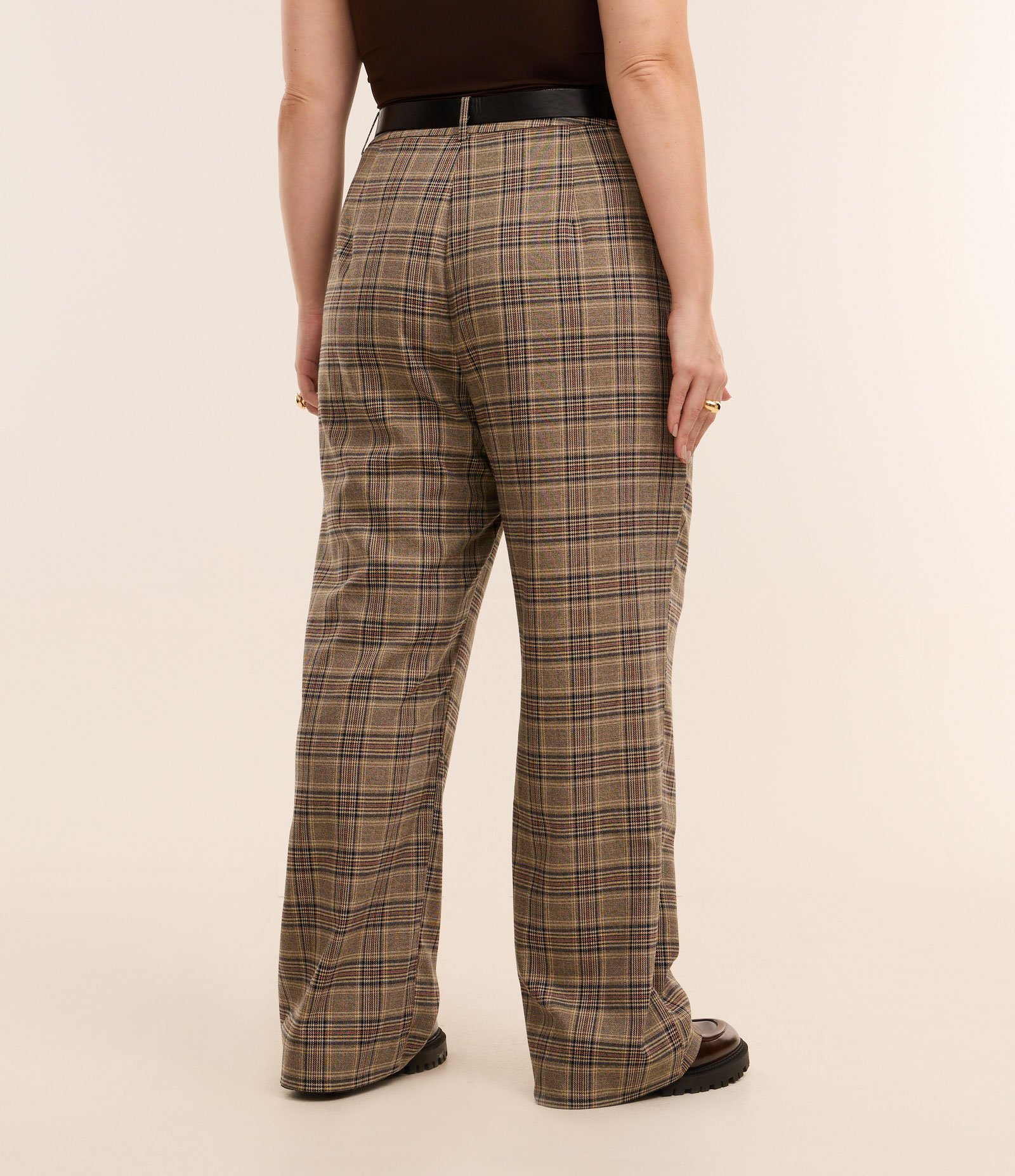 Calça Reta Alfaiataria Xadrez com Cinto Curve & Plus Size Marrom/Cinza 3