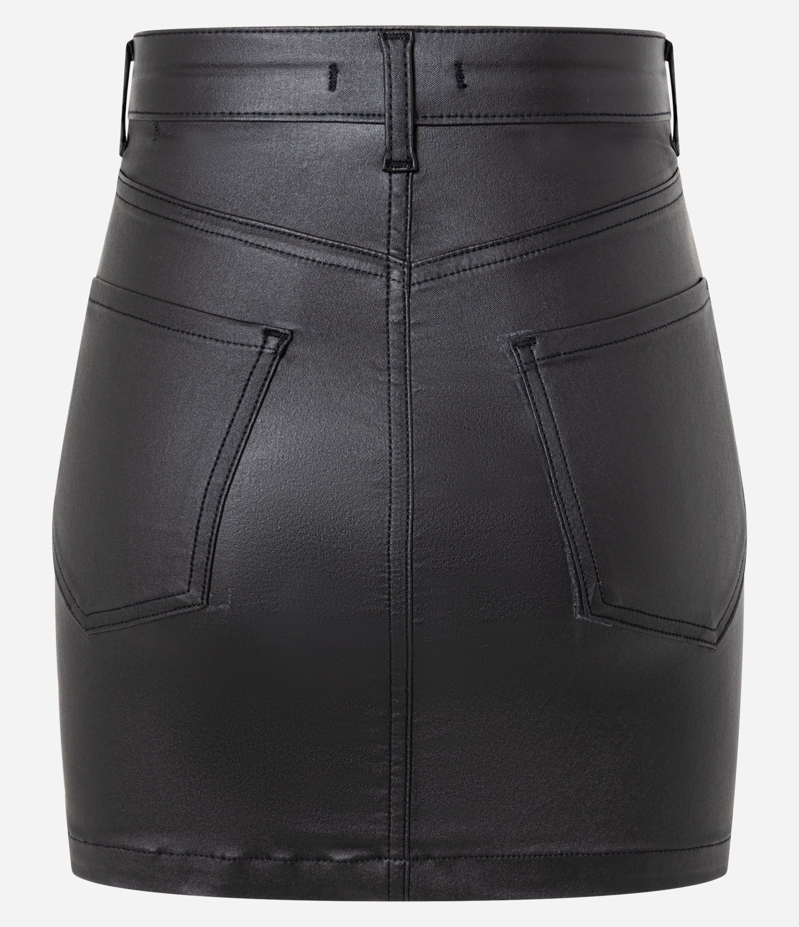 Saia Curta Jeans Resinado com Cintura Alta Preto 7