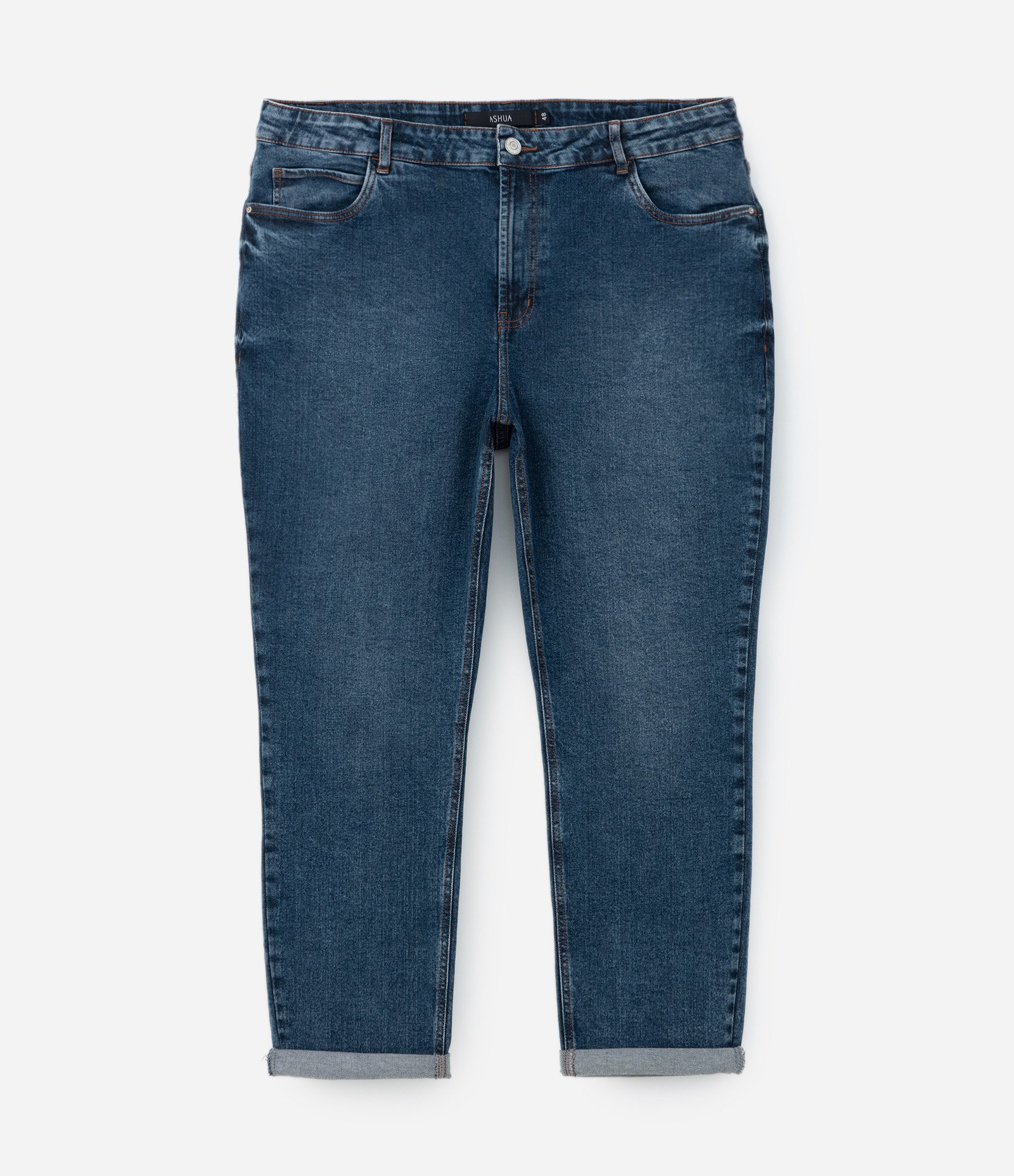 Calça Mom Jeans Elastano e Barra Dobrada Curve & Plus Size Azul 6