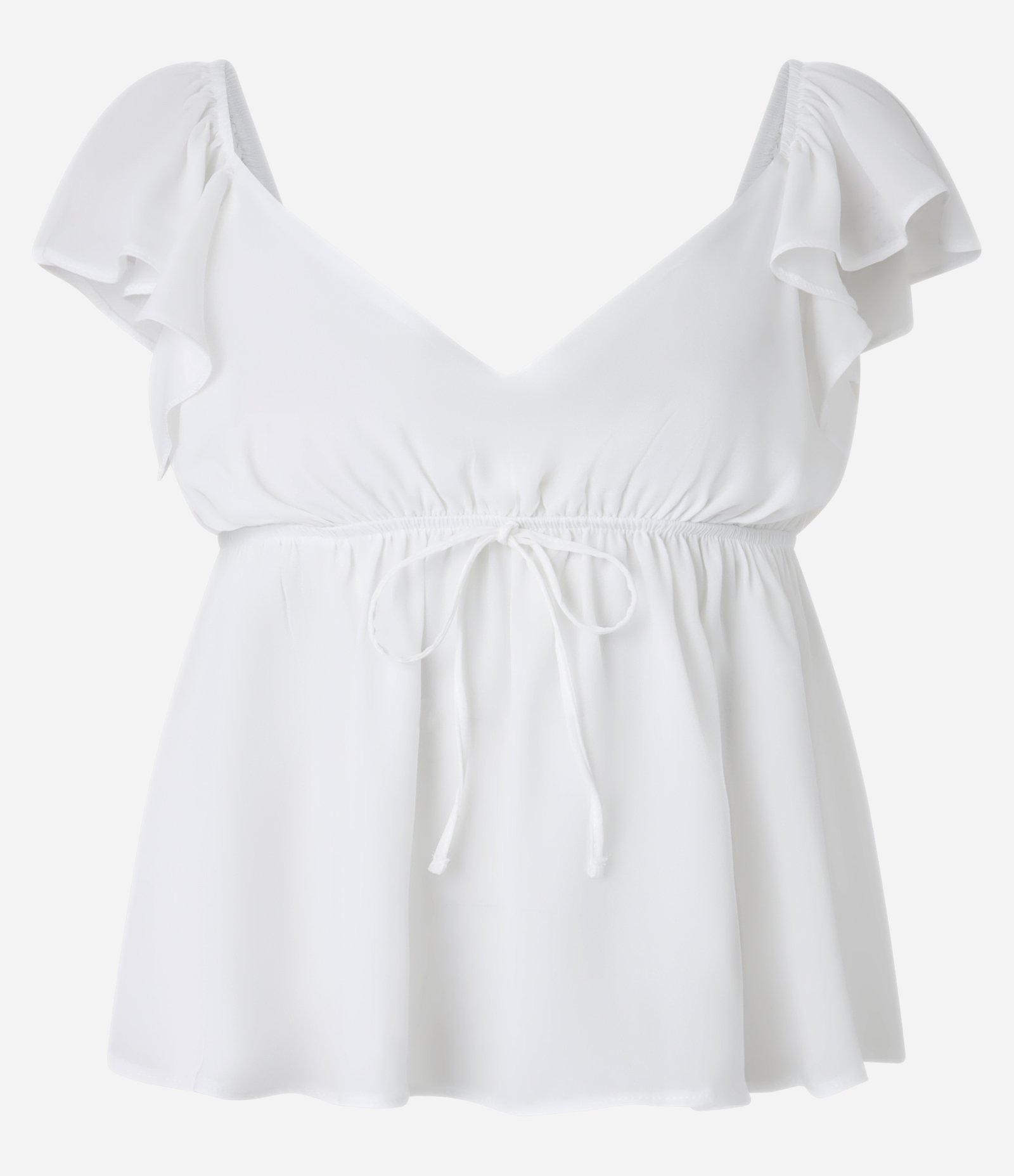 Blusa Boho Chic em Chiffon com Babados e Amarração Branco 1