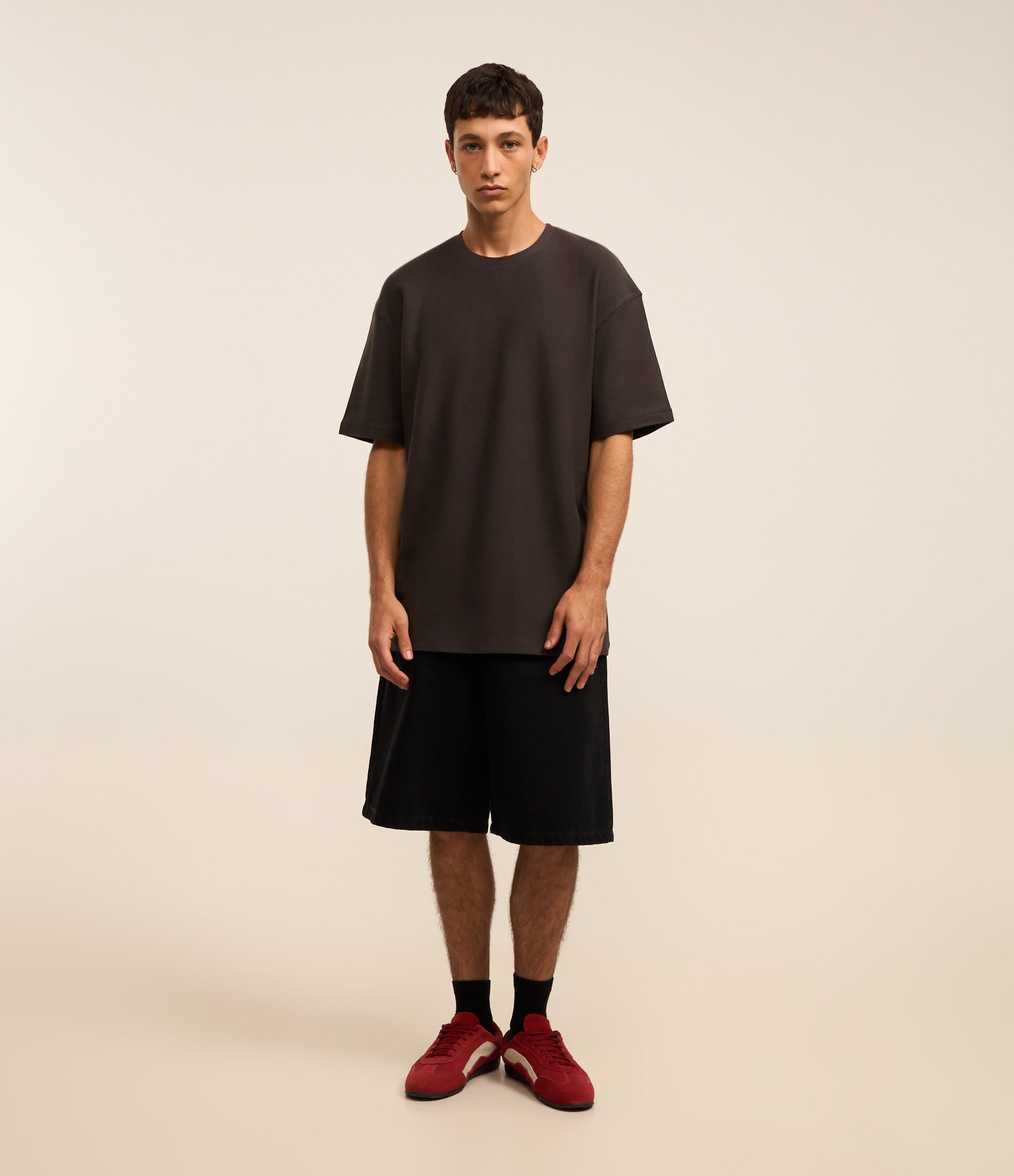 Camiseta Relaxed em Algodão com Textura Chevron Cinza 2