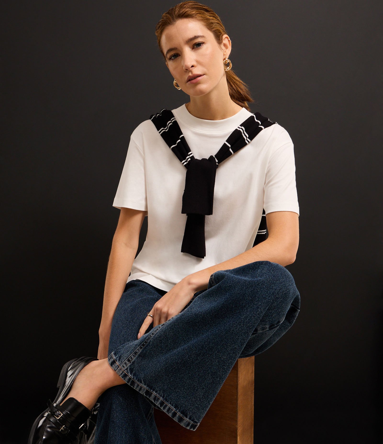 Blusa em Algodão Pima com Gola Redonda Branco 7