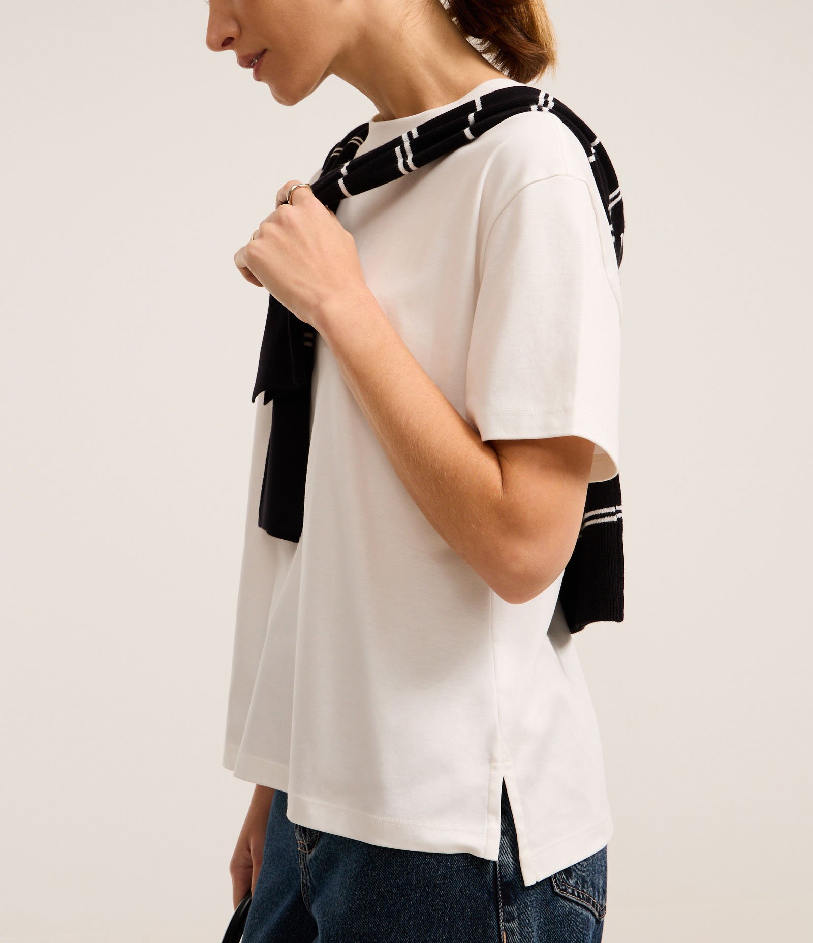 Blusa em Algodão Pima com Gola Redonda Branco 3