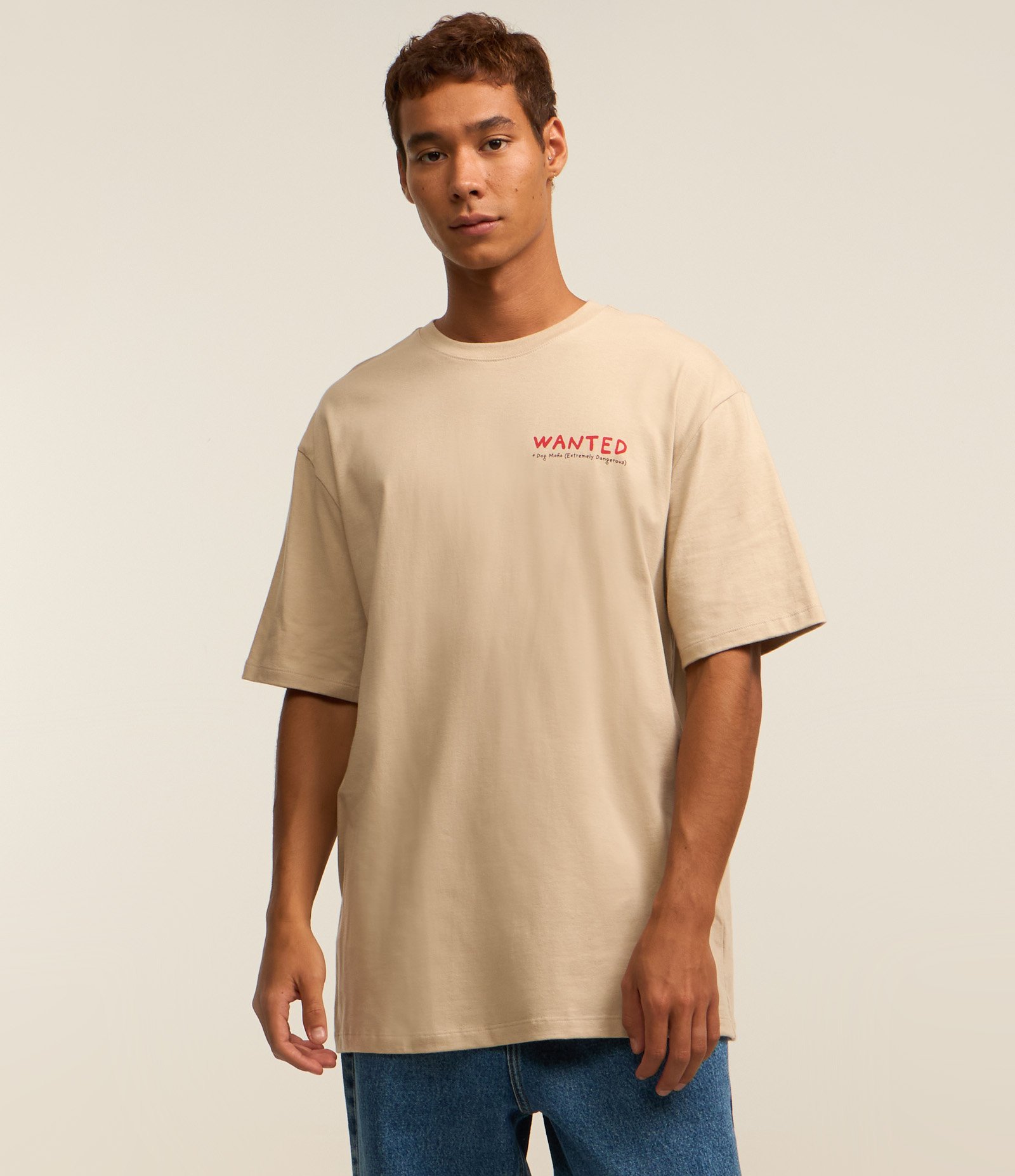 Camiseta Relaxed em Malhão com Estampa Dog Mafia Bege 3