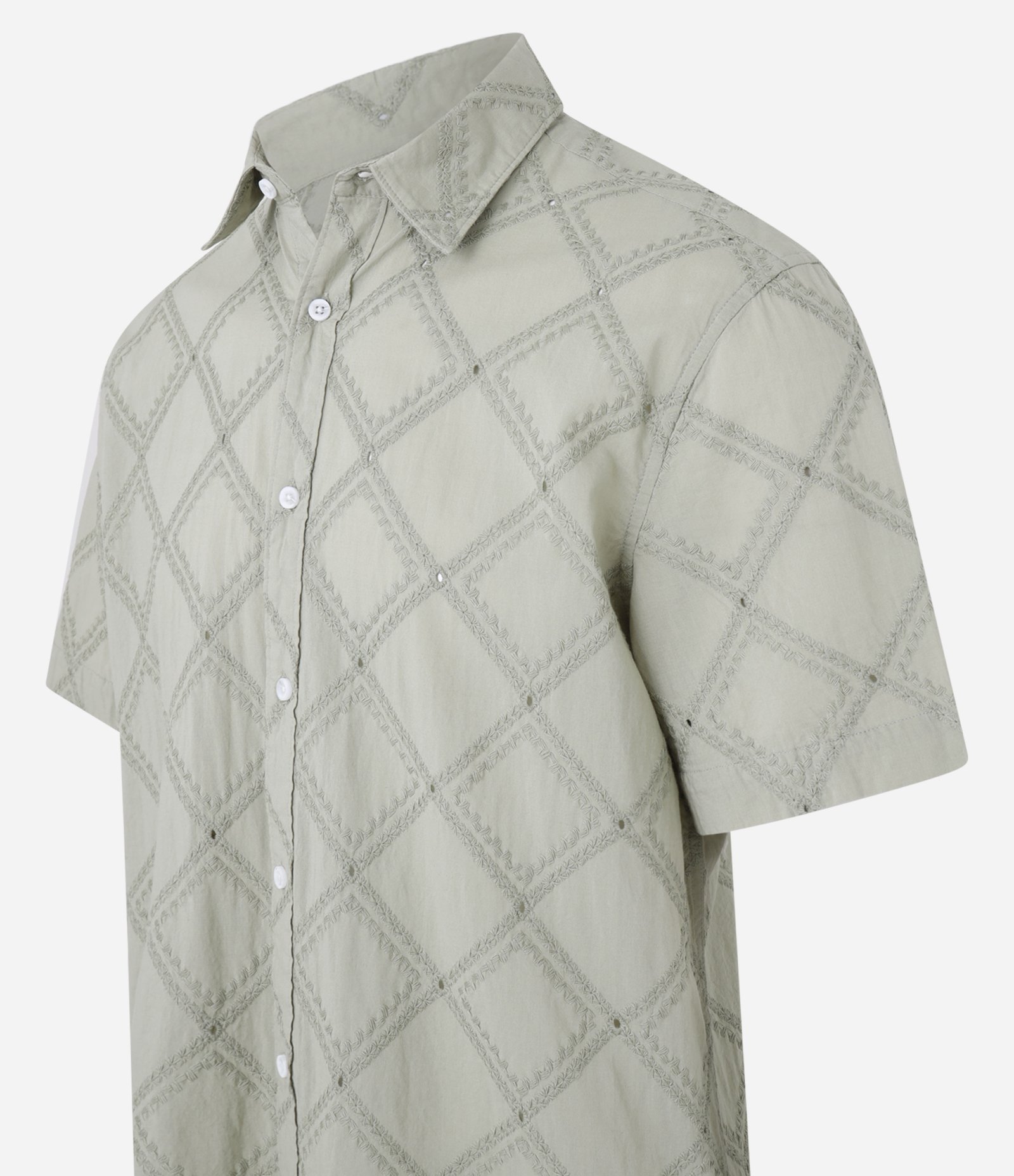 Camisa Comfort em Algodão com Textura em Losango Verde 7