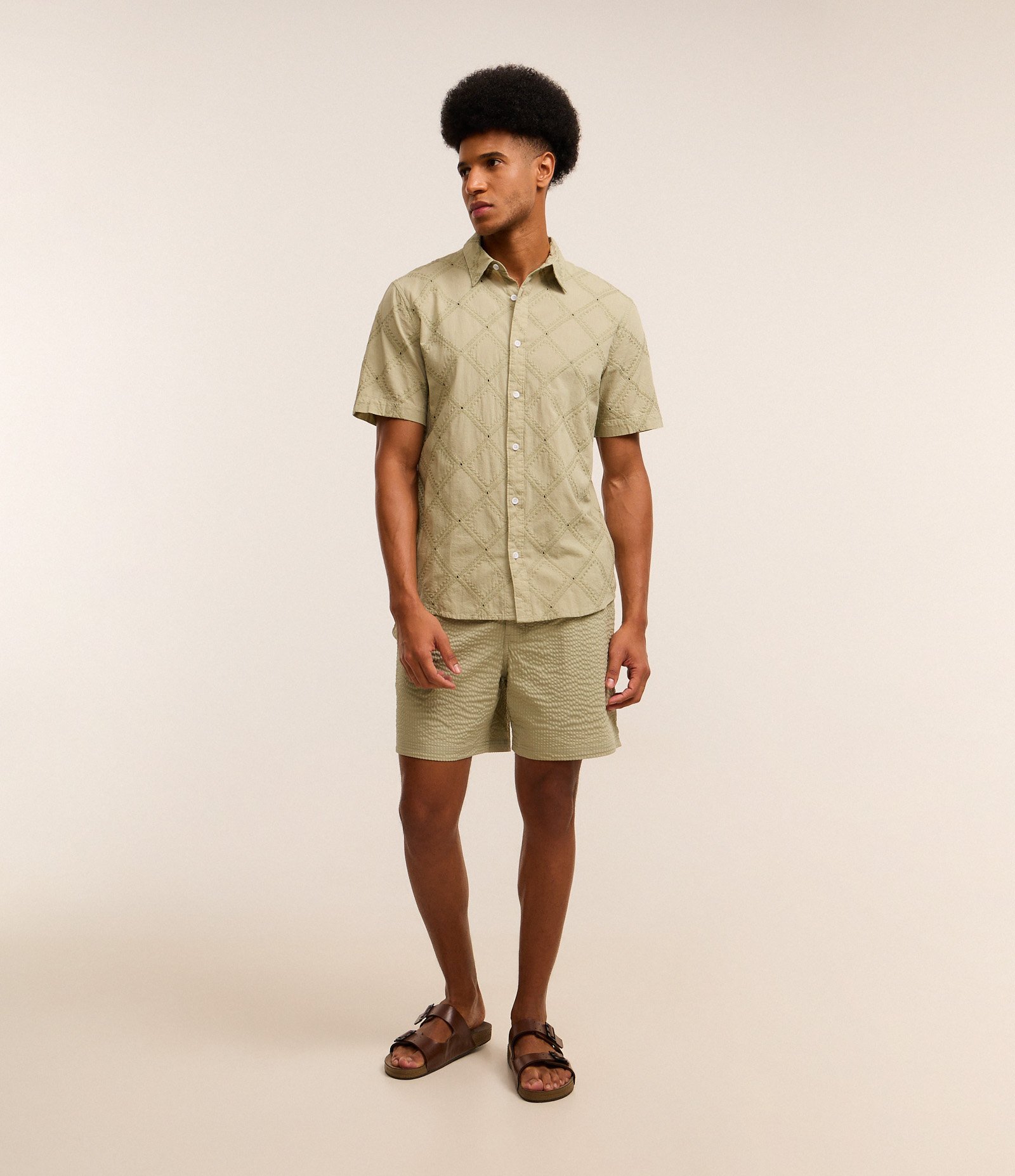 Camisa Comfort em Algodão com Textura em Losango Verde 5