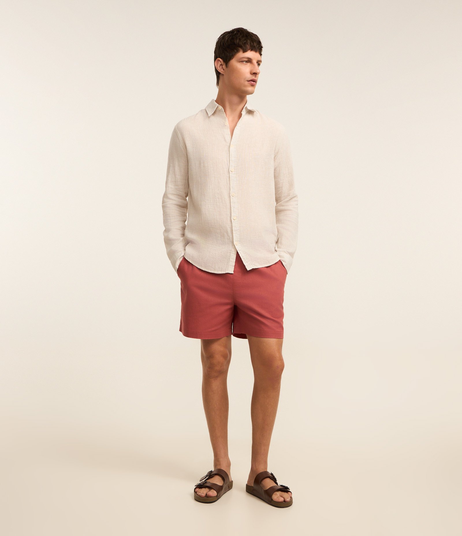 Camisa Regular em Linho e Gola Colarinho Off White 2