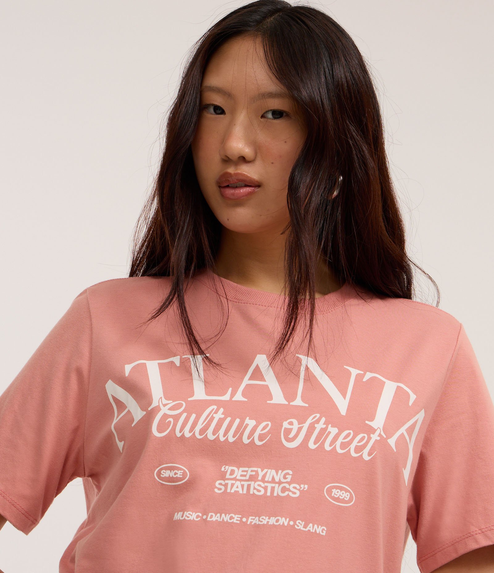 Camiseta T-shirt em Algodão com Lettering Atlanta Rosa 1