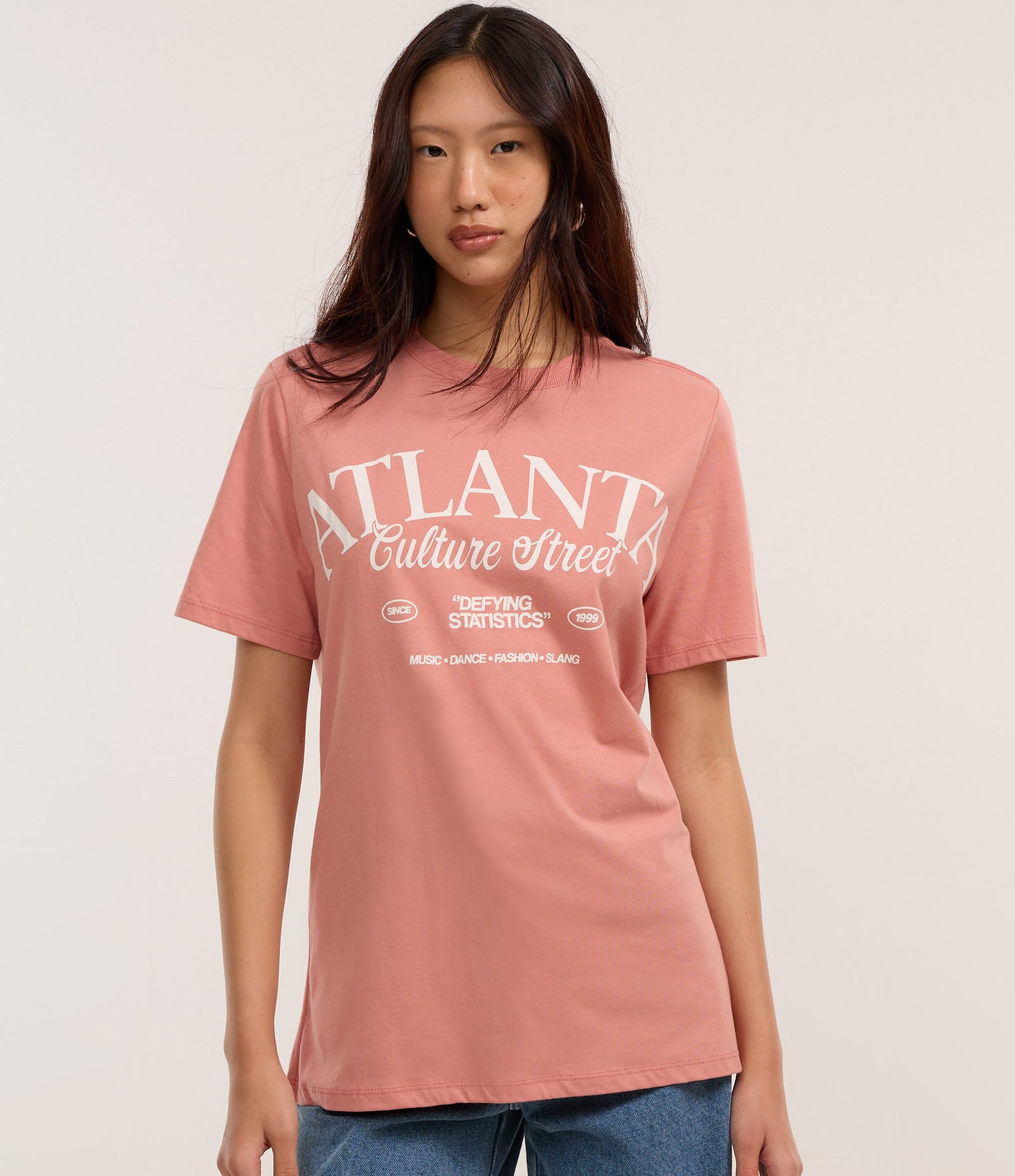Camiseta T-shirt em Algodão com Lettering Atlanta Rosa 3