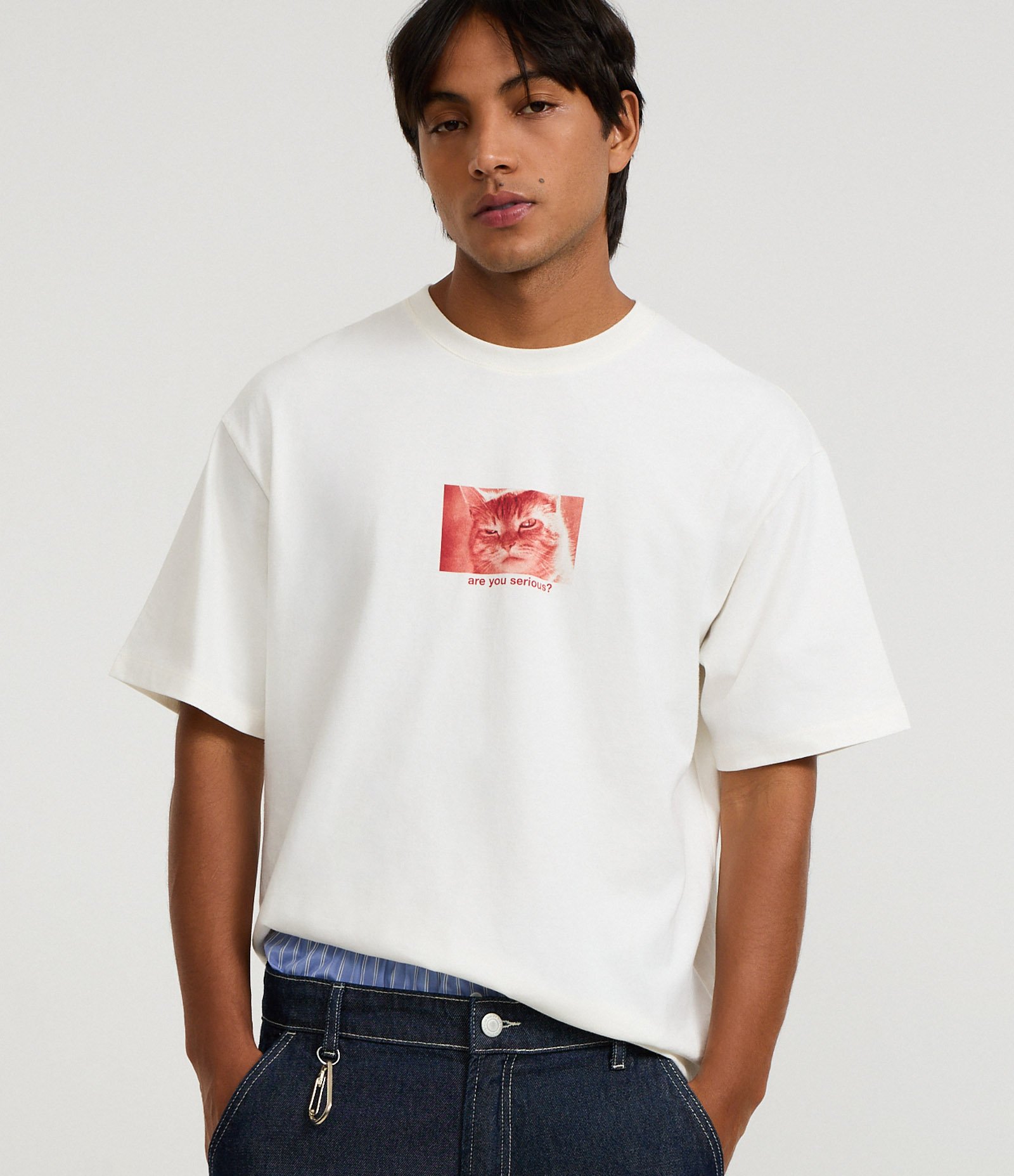 Camiseta Boxy em Algodão com Estampa Localizada de Gatinho I’m Fine Branco 1