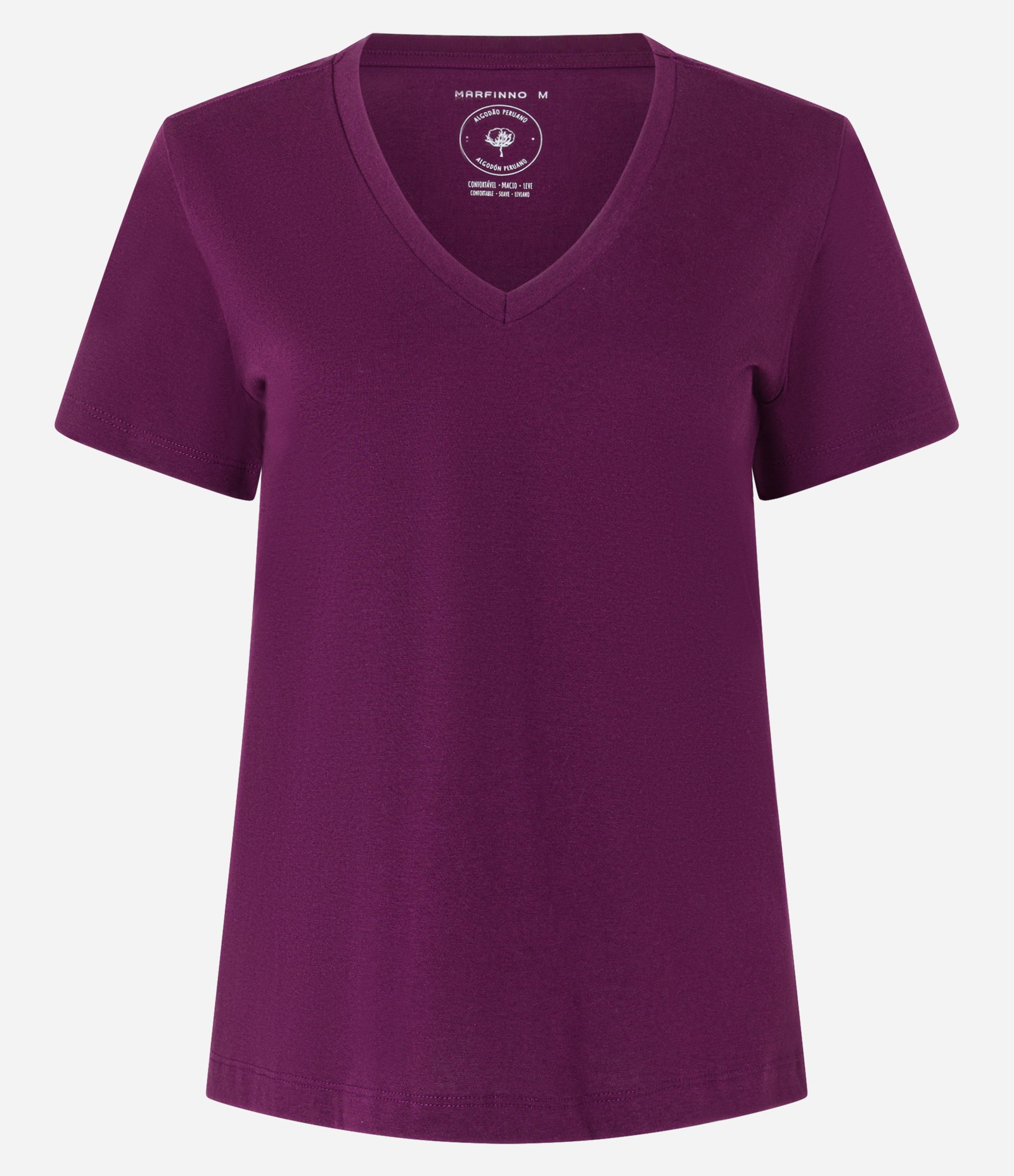 Blusa Básica em Algodão Peruano com Decote V Roxo Vinho 5