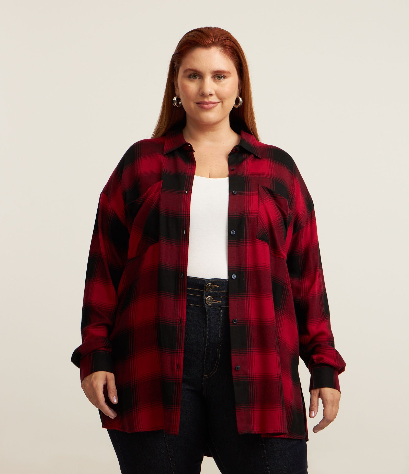 Camisa em Flanela Xadrez Curve & Plus Size Vermelho 1