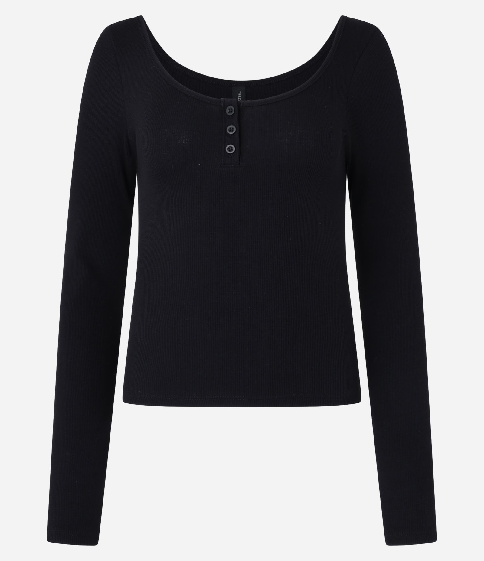 Blusa em Ribana com Decote U e Botões Preto 4