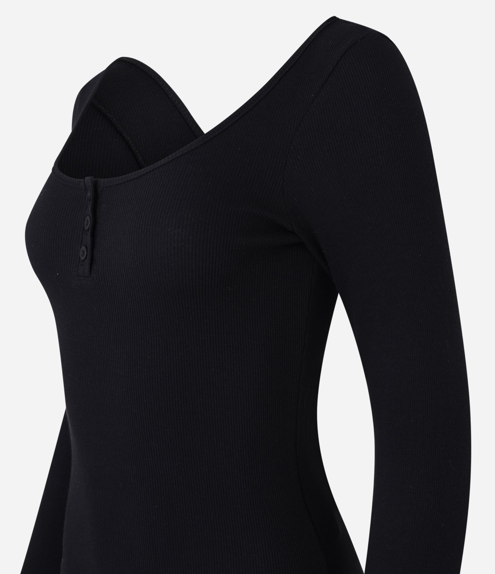 Blusa em Ribana com Decote U e Botões Preto 5