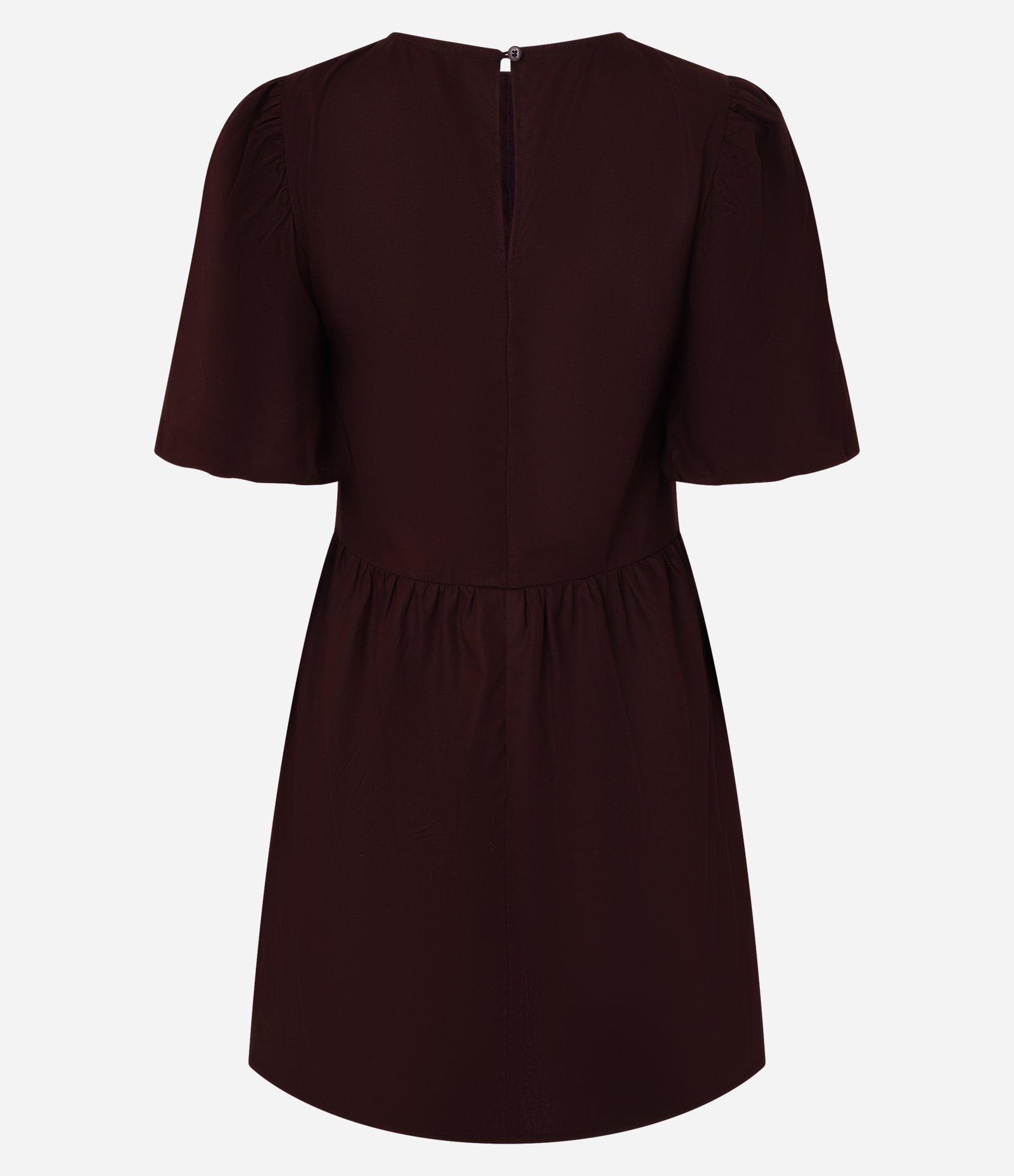 Vestido em Tricoline com Mangas Bufantes e Lacinhos Vinho 6
