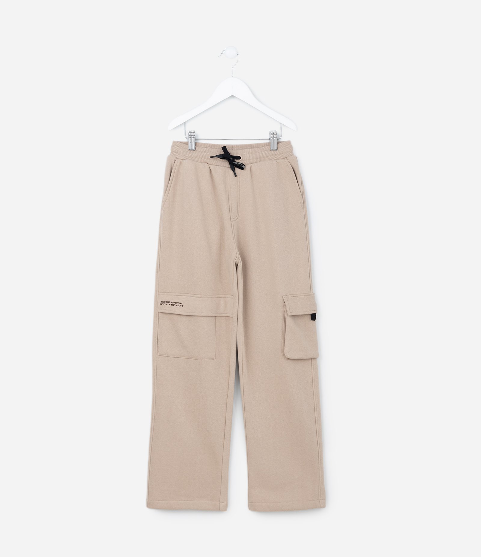 Calça Infantil em Moletom com Bolsos Cargo - Tam 5 a 14 Anos Bege 1